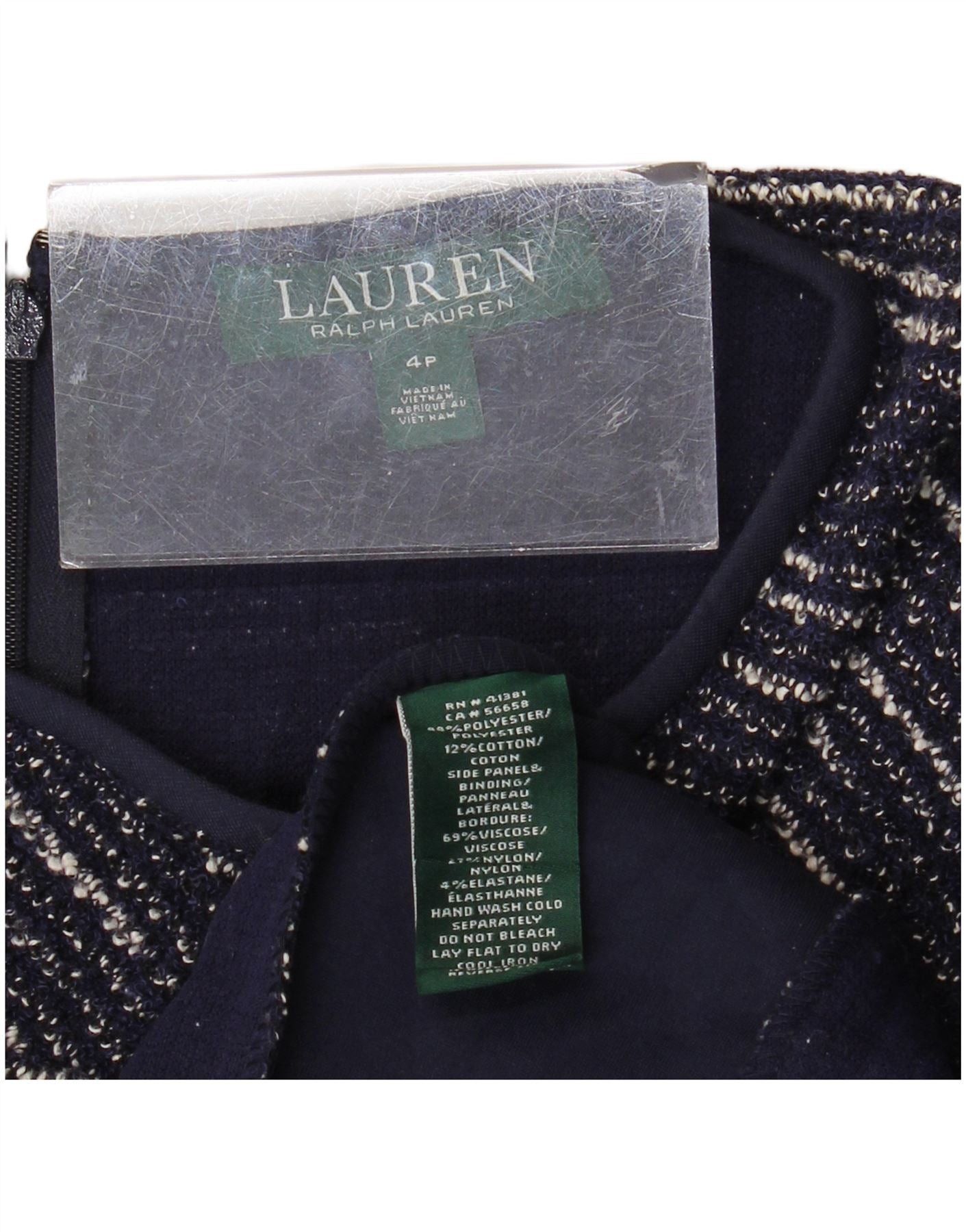 Ralph Lauren Womens Petite Bodycon Dress US 4 Small Navy Blue Striped Size XXS / US 00 / IT 34 - 3 Thumbnail