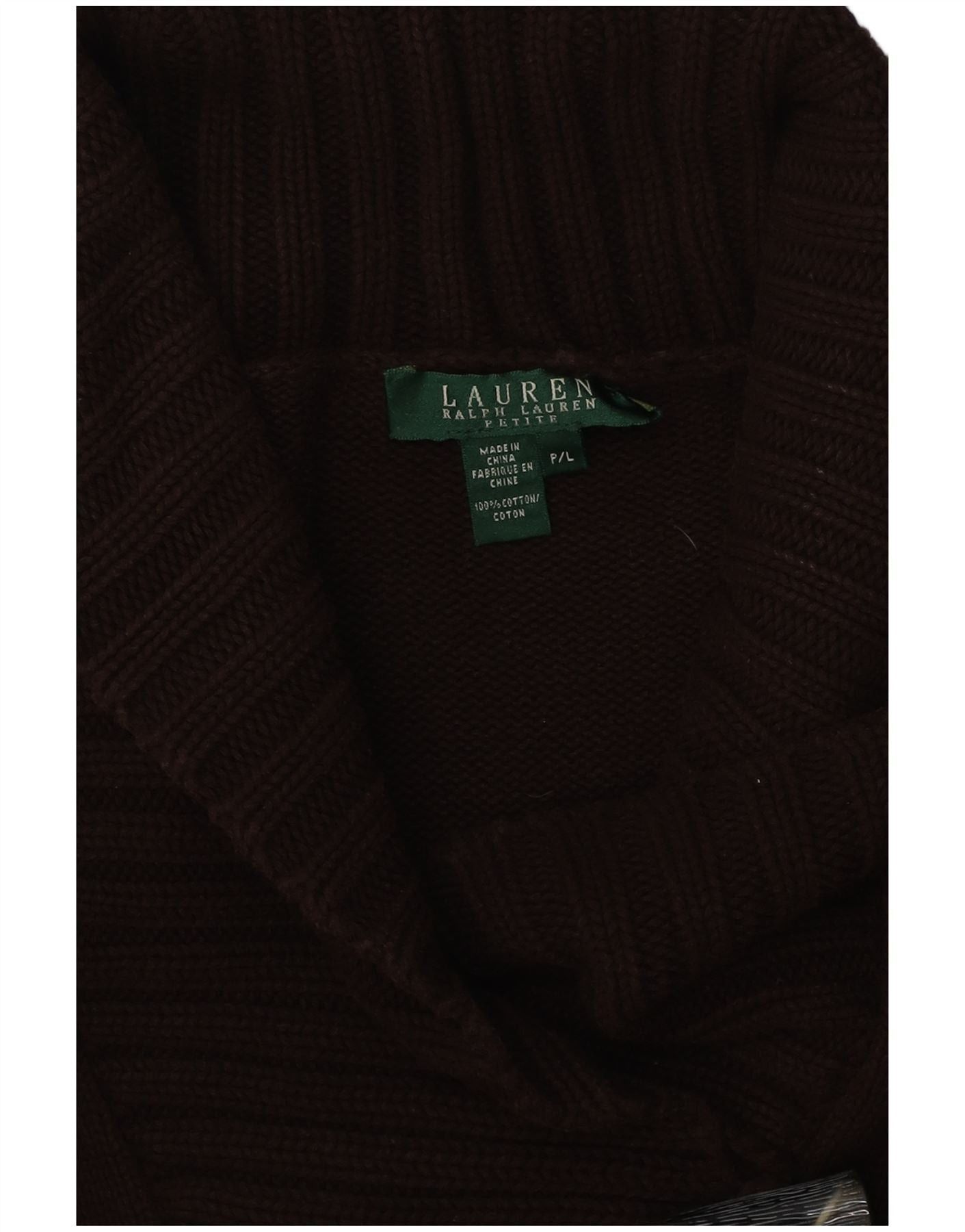 Ralph Lauren Womens Petite Shawl Neck Jumper Sweater UK 16 Large Brown Size M / US 6-8 / IT 42-44 - 3 Thumbnail