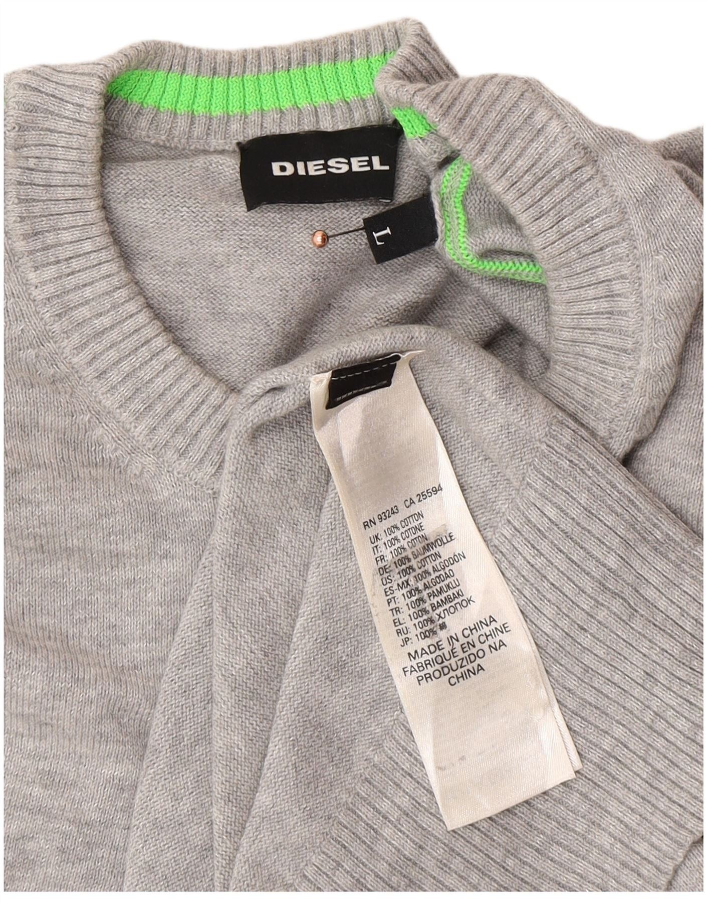Diesel Mens Graphic Crew Neck Jumper Sweater Large Grey Cotton Size US L / EU 52-54 / 3 - 4 Thumbnail