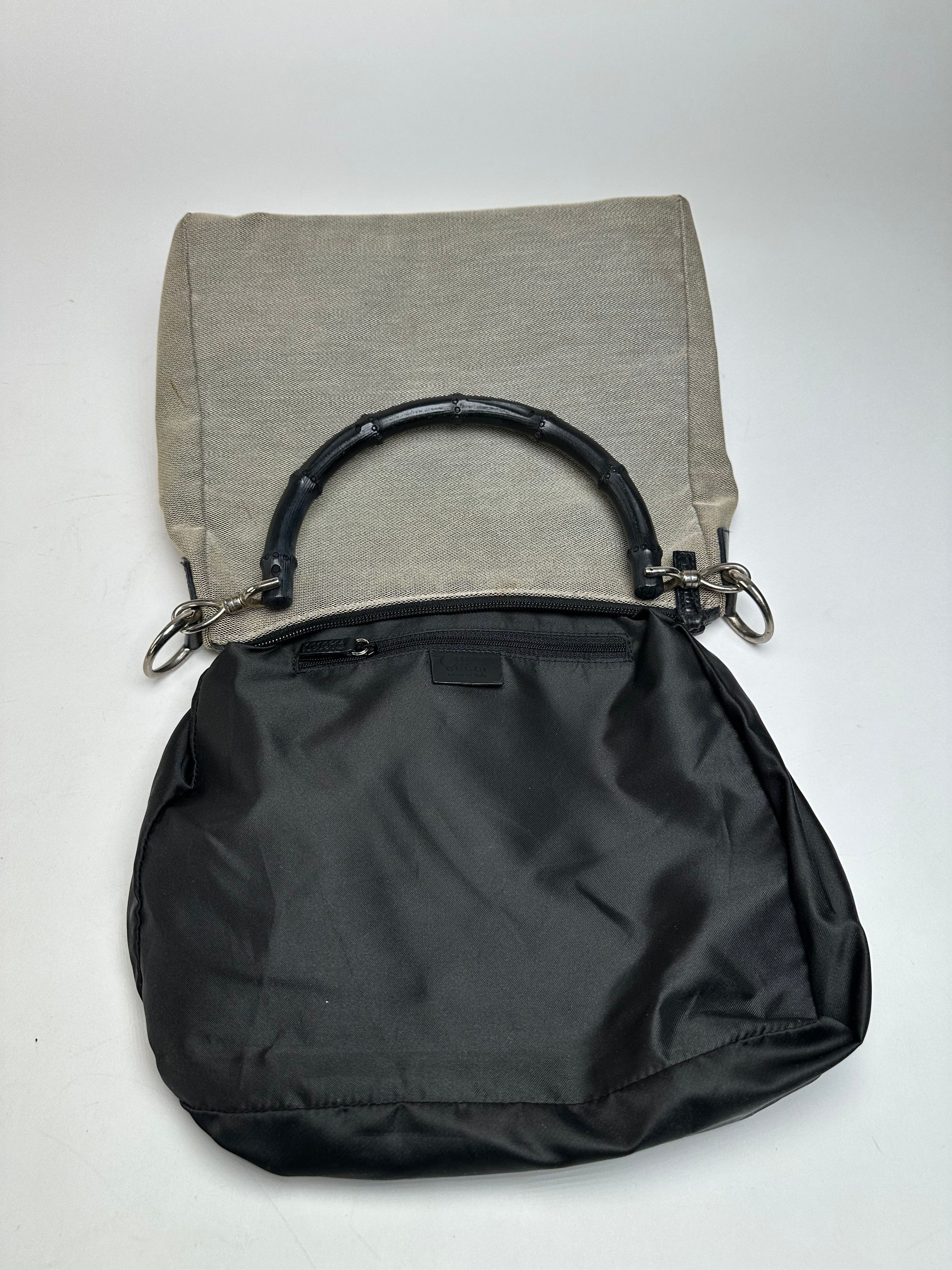 Gucci Vintage Bamboo Top Handle Canvas Handbag Grey Black Size ONE SIZE - 3 Thumbnail
