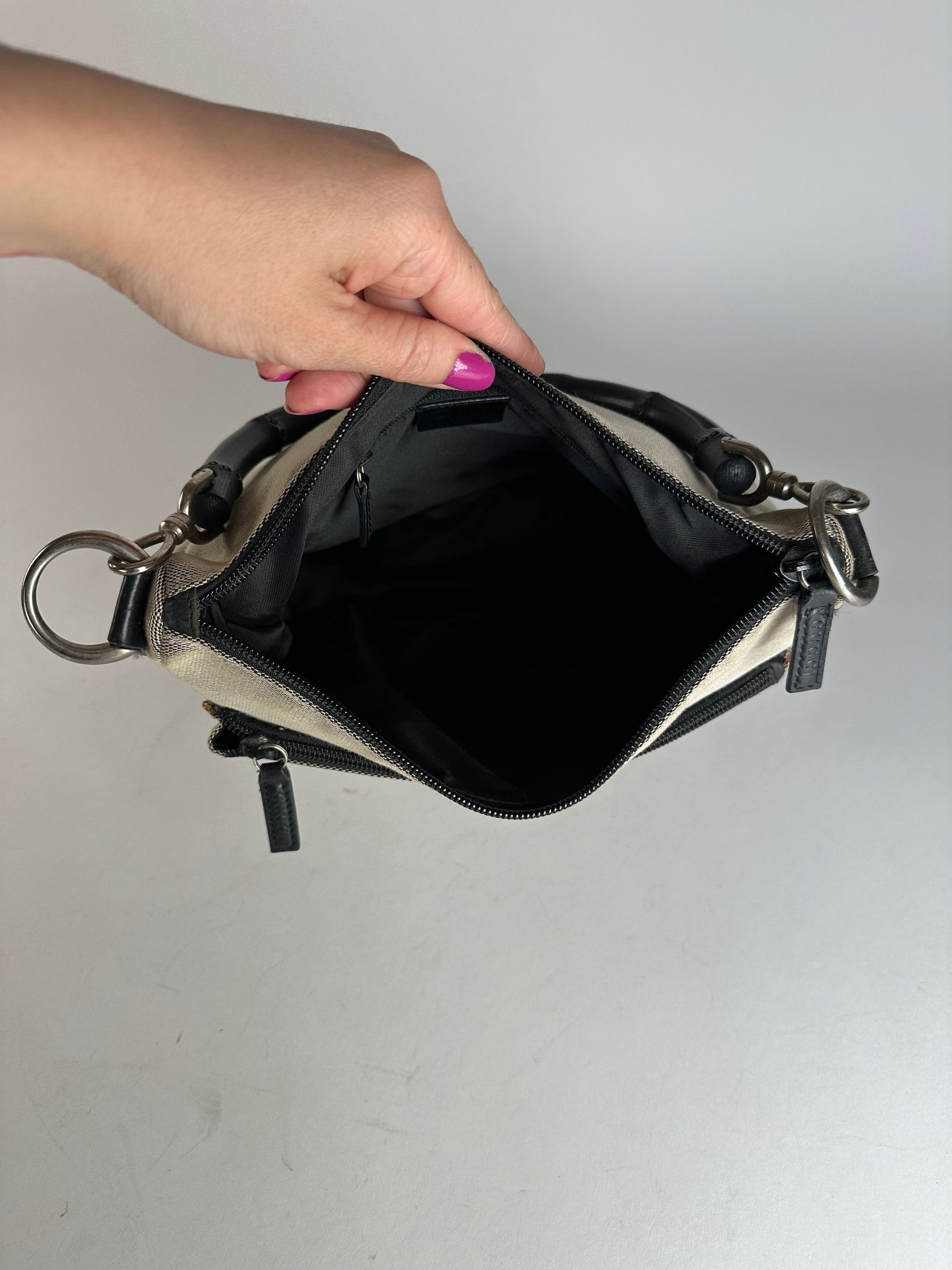 Gucci Vintage Bamboo Top Handle Canvas Handbag Grey Black Size ONE SIZE - 10 Thumbnail