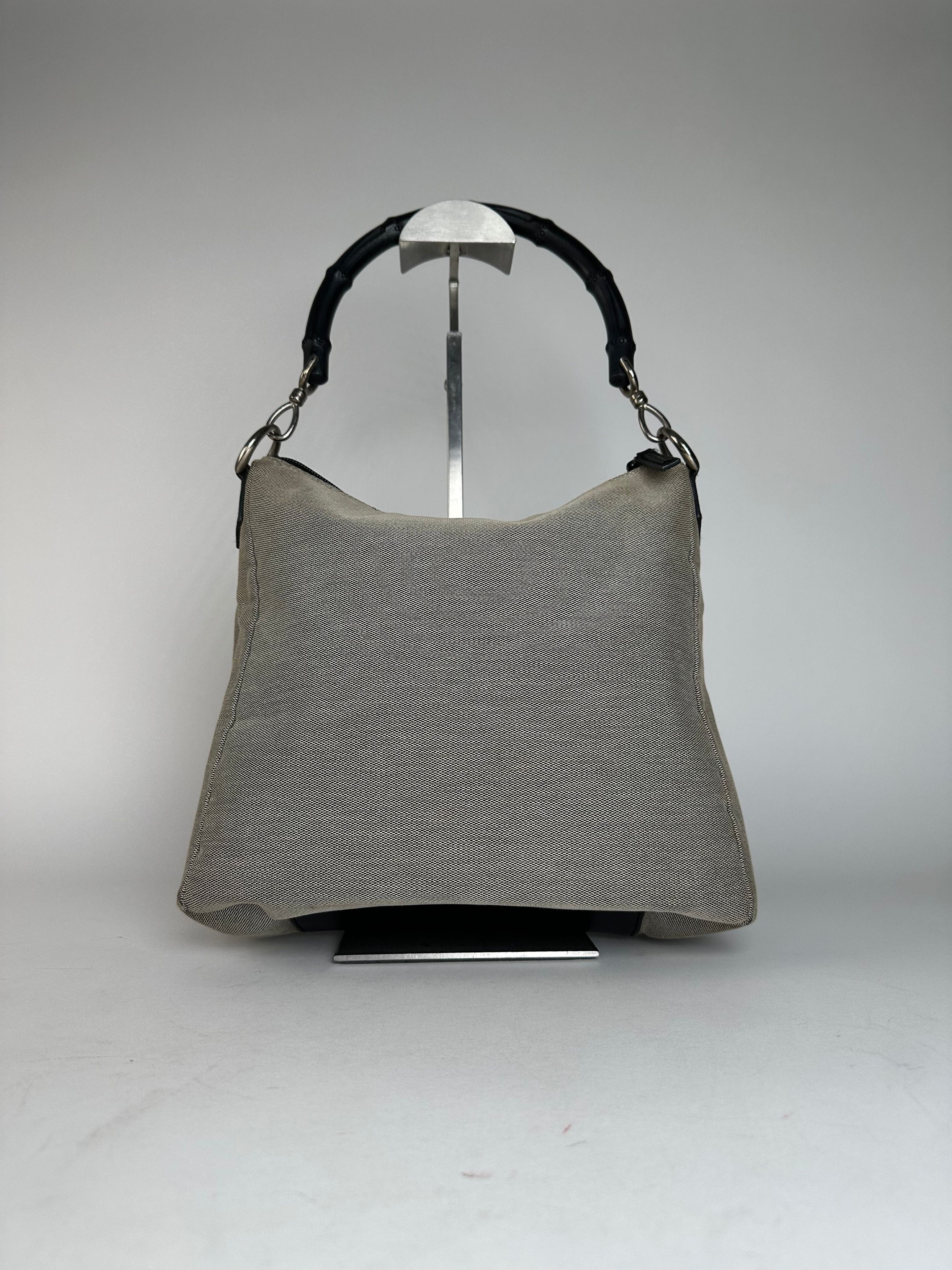 Gucci Vintage Bamboo Top Handle Canvas Handbag Grey Black Size ONE SIZE - 2 Thumbnail