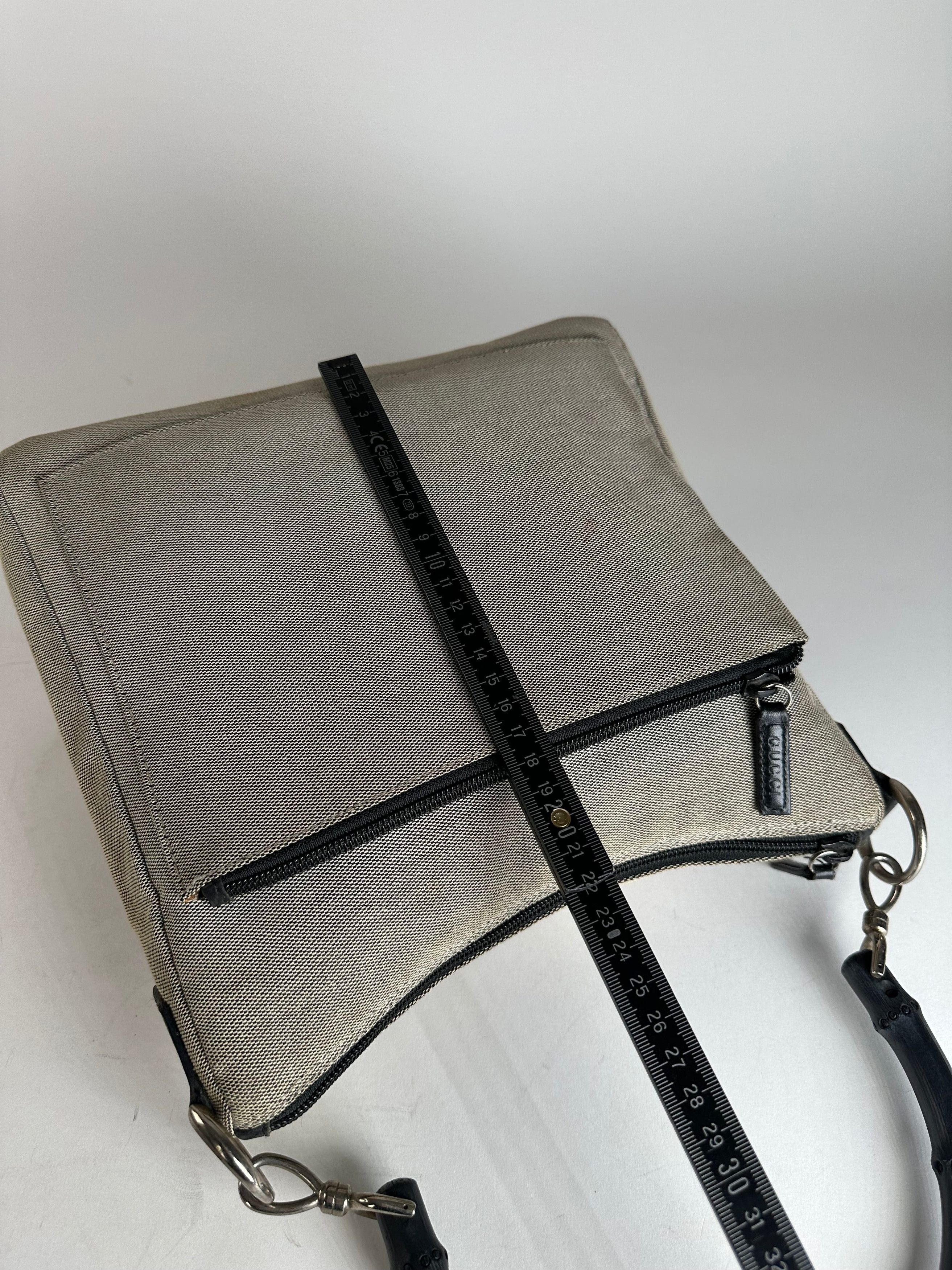Gucci Vintage Bamboo Top Handle Canvas Handbag Grey Black Size ONE SIZE - 13 Thumbnail