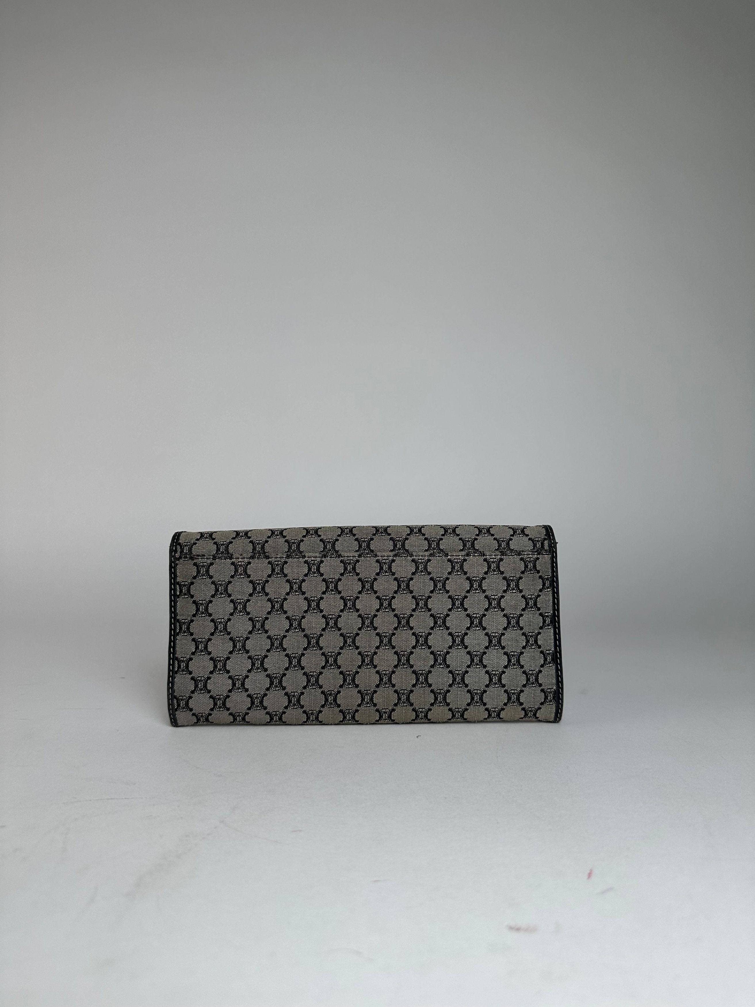 Celine Vintage Paris Triomphe Monogram Long Wallet Grey Black Size ONE SIZE - 9 Thumbnail
