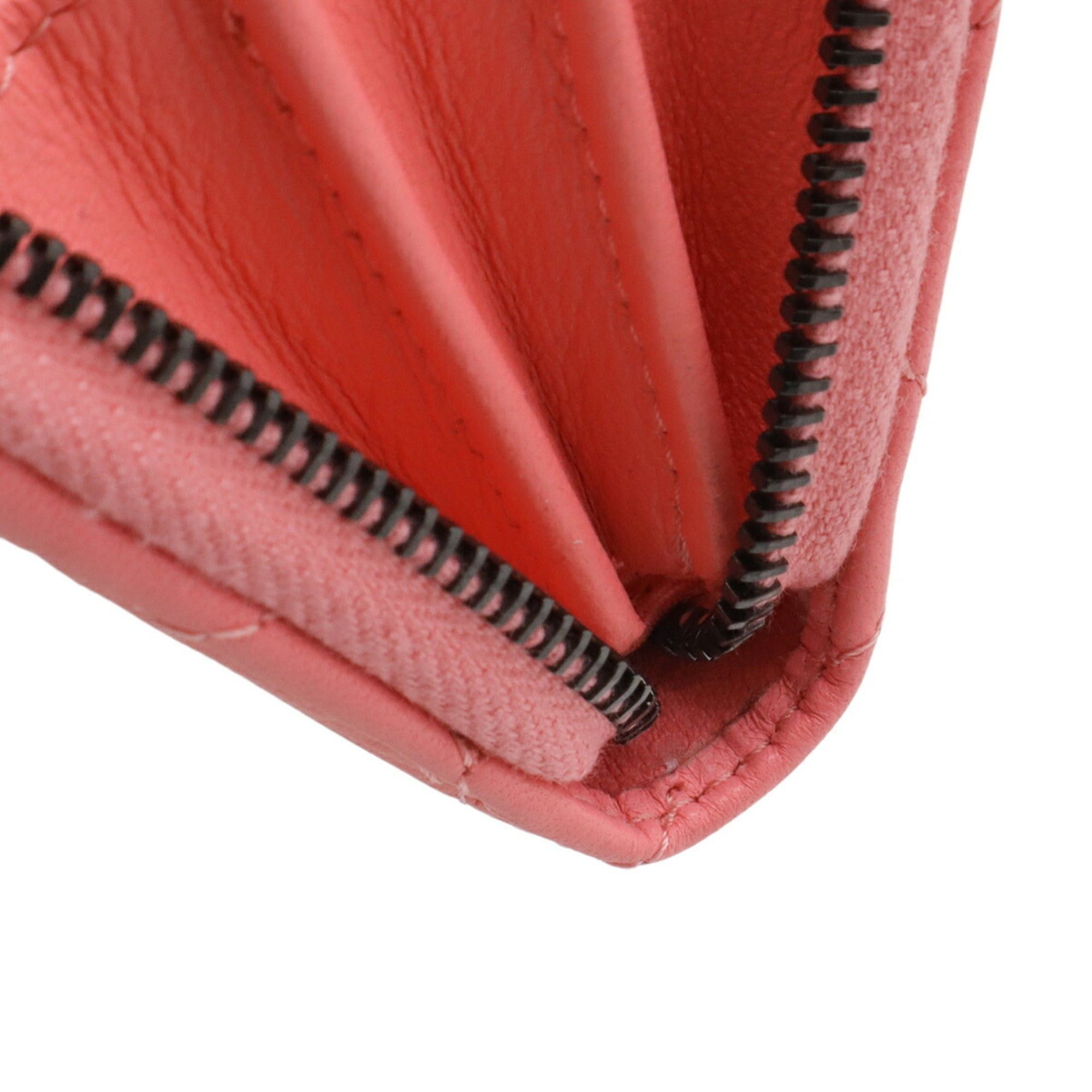 Chanel CHANEL Matelassé Coco Mark Classic Zip Coin Purse Round Wallet/Coin Case Leather Coral Pink AP0216 Size ONE SIZE - 8 Thumbnail