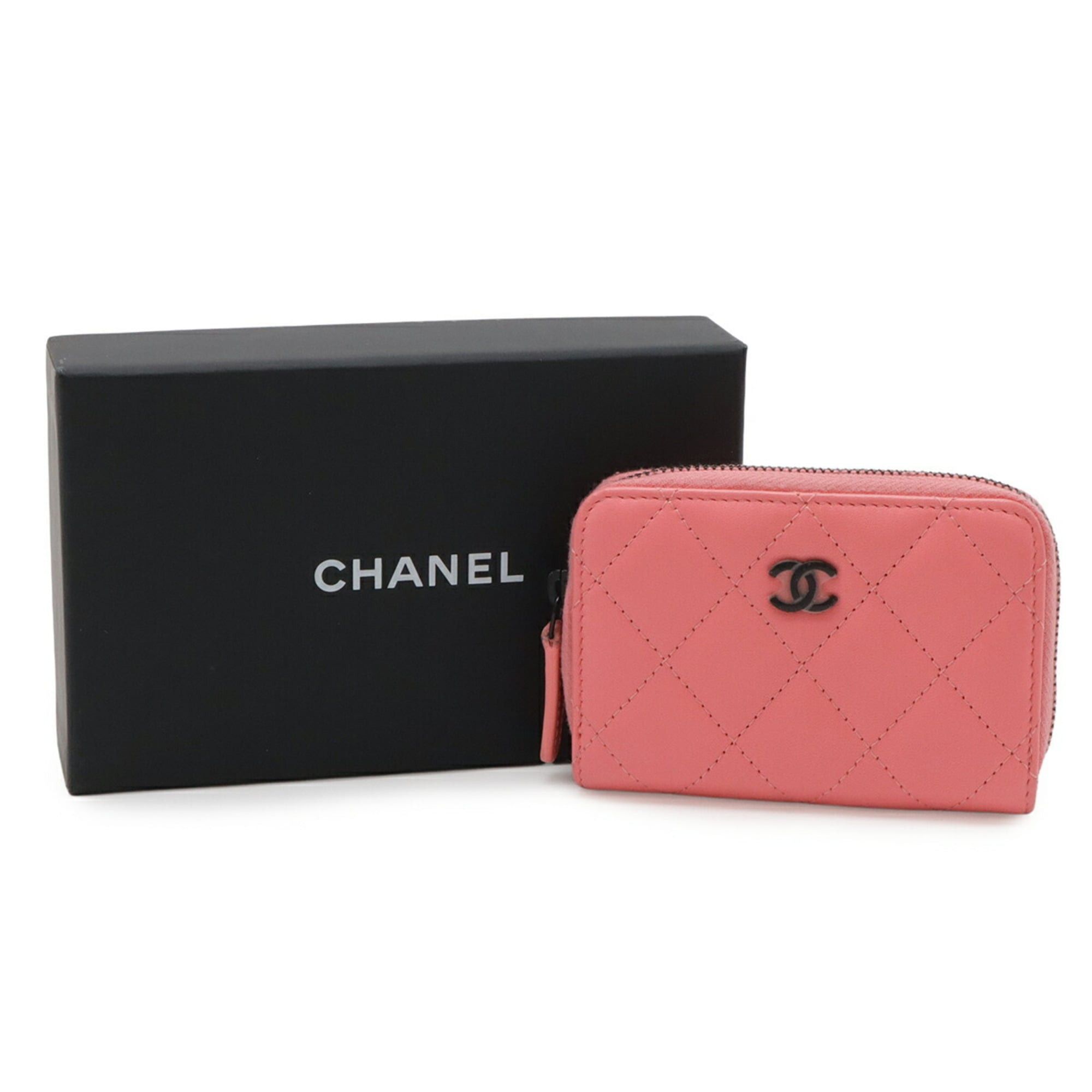 Chanel CHANEL Matelassé Coco Mark Classic Zip Coin Purse Round Wallet/Coin Case Leather Coral Pink AP0216 Size ONE SIZE - 9 Thumbnail