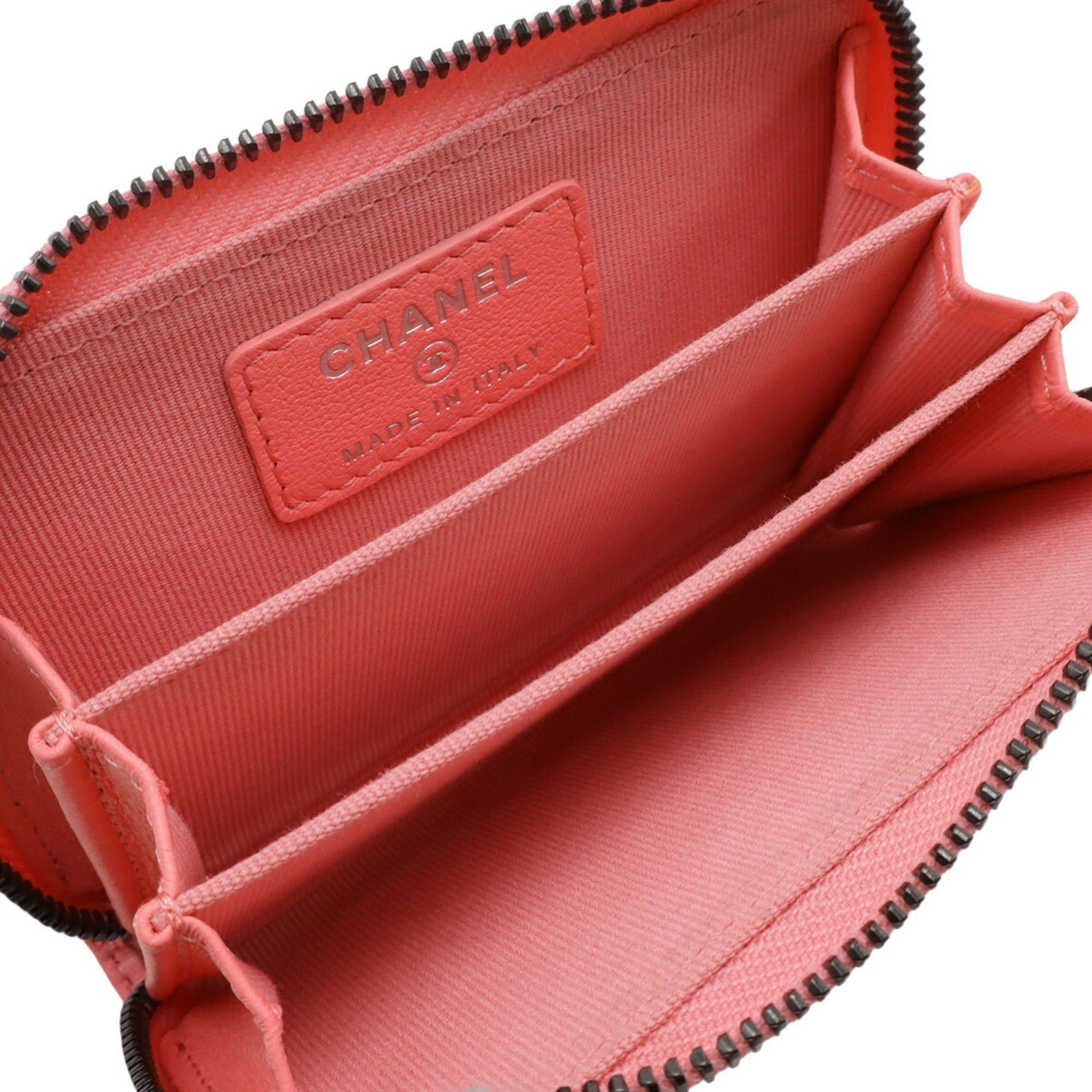 Chanel CHANEL Matelassé Coco Mark Classic Zip Coin Purse Round Wallet/Coin Case Leather Coral Pink AP0216 Size ONE SIZE - 6 Thumbnail