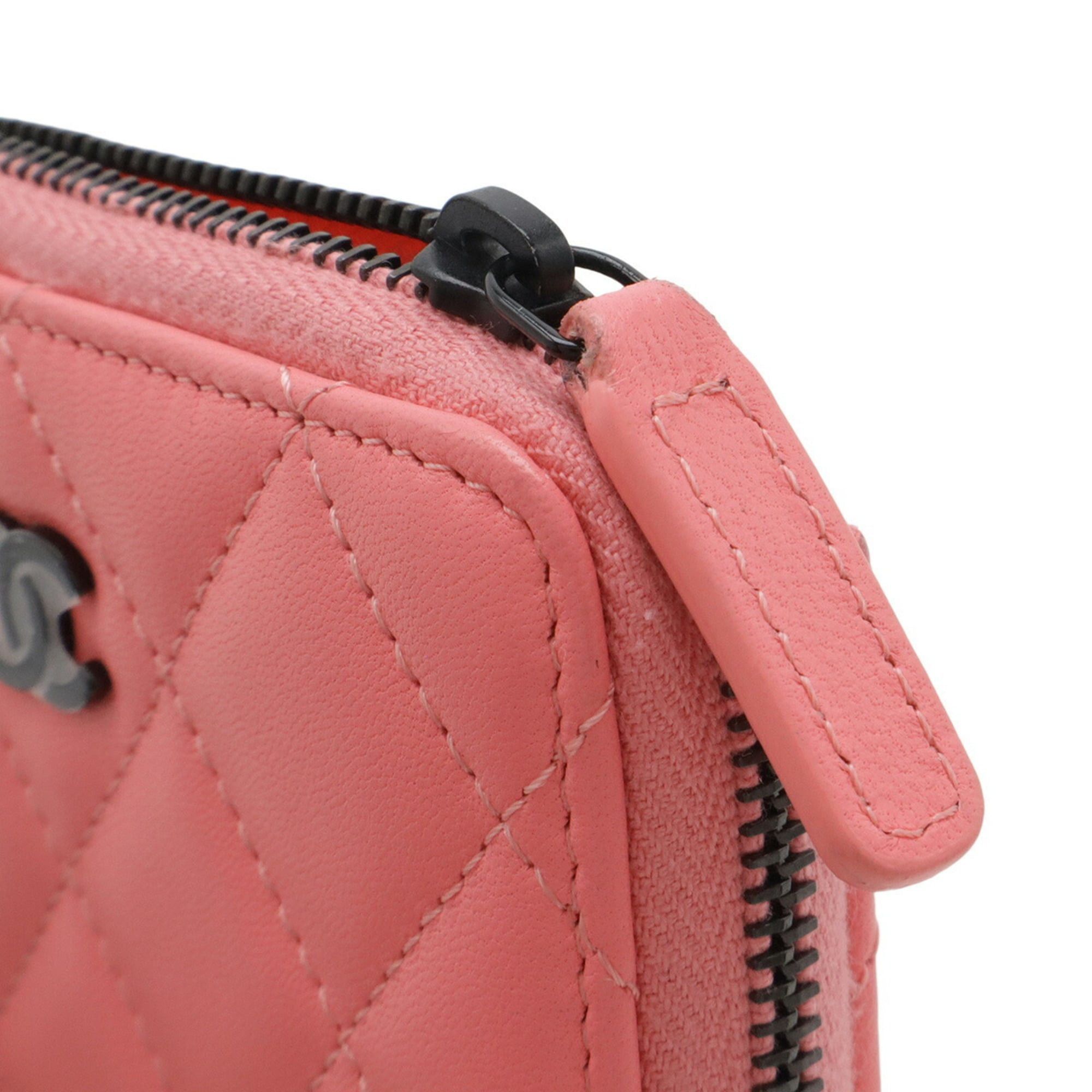 Chanel CHANEL Matelassé Coco Mark Classic Zip Coin Purse Round Wallet/Coin Case Leather Coral Pink AP0216 Size ONE SIZE - 5 Thumbnail