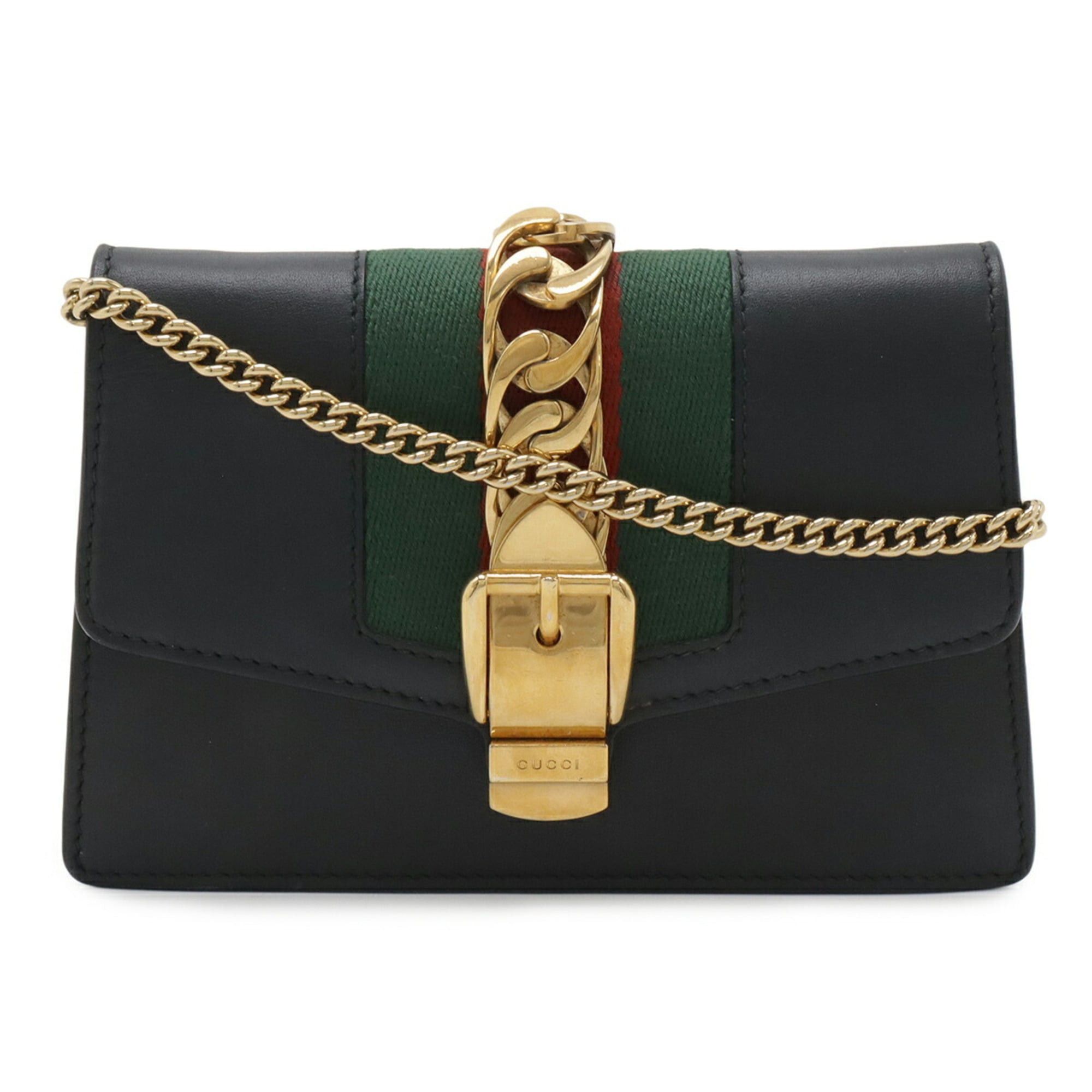 Gucci GUCCI Sylvie Web Line Mini Chain Shoulder Bag, Pouch, Clutch Leather, Black, 494646 Size ONE SIZE - 2 Thumbnail