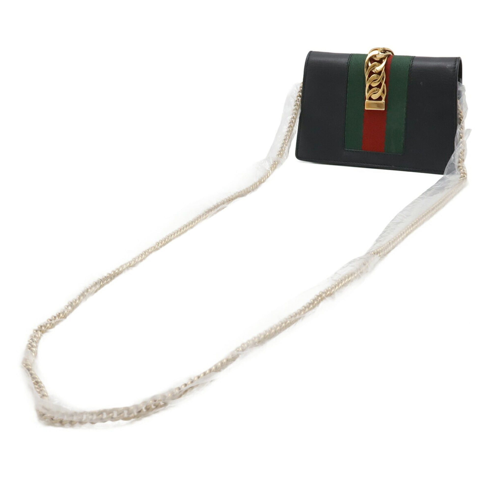 Gucci GUCCI Sylvie Web Line Mini Chain Shoulder Bag, Pouch, Clutch Leather, Black, 494646 Size ONE SIZE - 3 Thumbnail