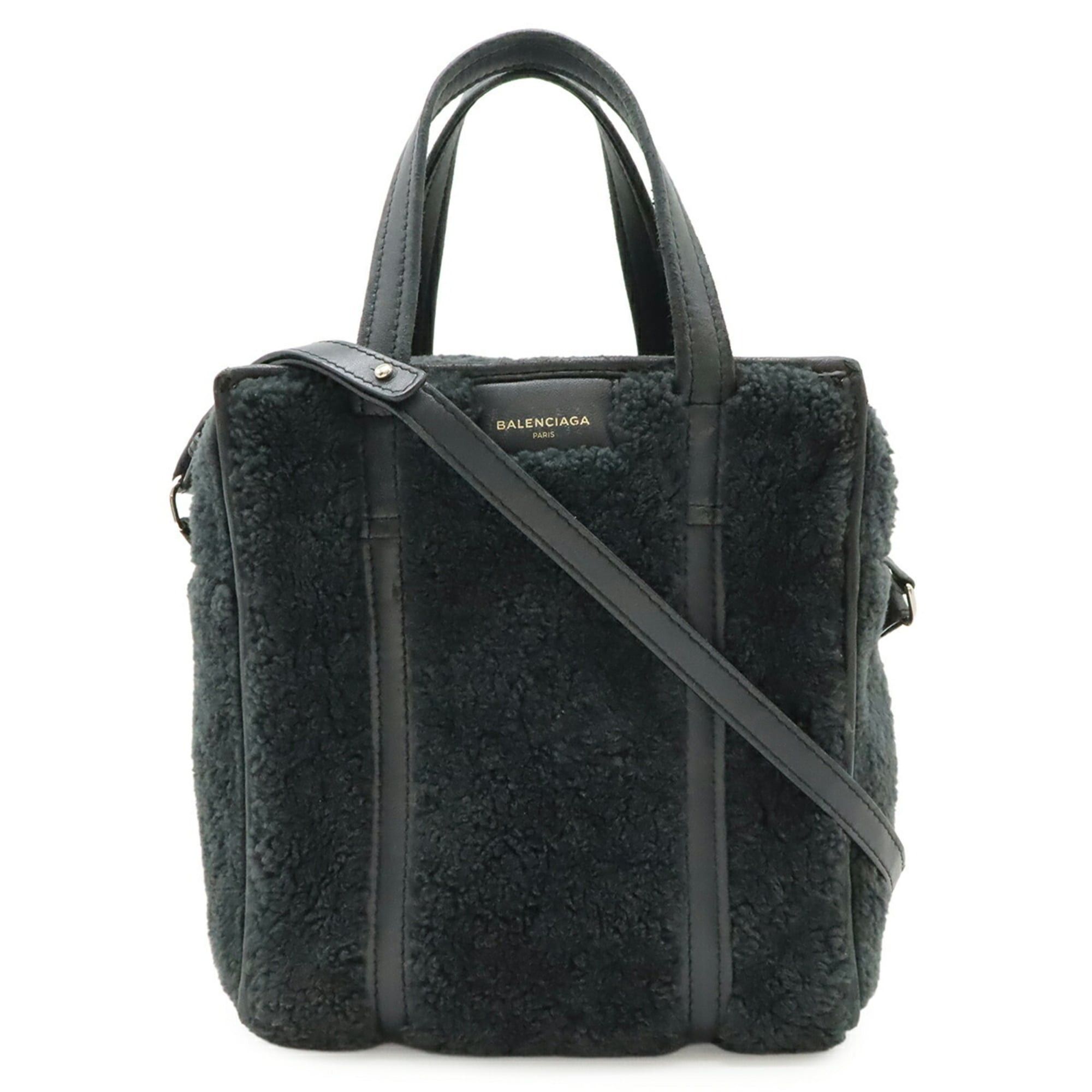 Balenciaga BALENCIAGA Bazaar Shopper XS Handbag Shoulder Bag Leather Shearling Black 452458 Size ONE SIZE - 2 Thumbnail