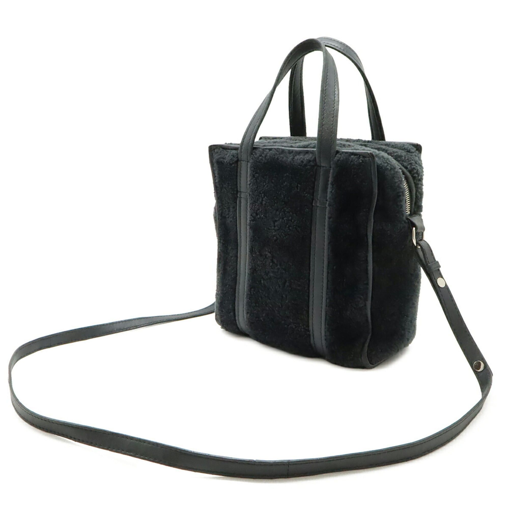 Balenciaga BALENCIAGA Bazaar Shopper XS Handbag Shoulder Bag Leather Shearling Black 452458 Size ONE SIZE - 3 Thumbnail