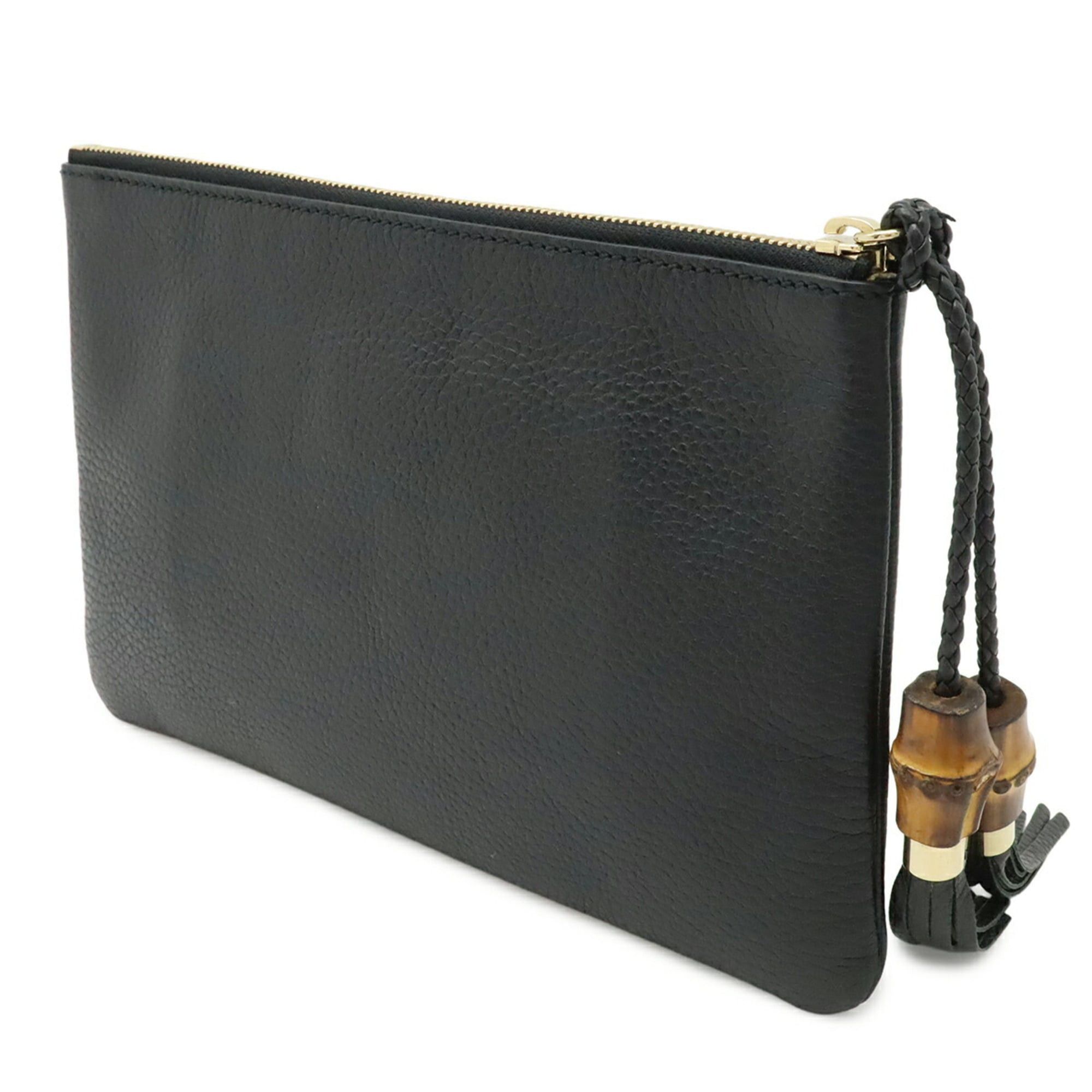 Gucci GUCCI Bamboo Tassel Clutch Bag, Second Handbag, Pouch, Leather, Black, 449652 Size ONE SIZE - 3 Thumbnail