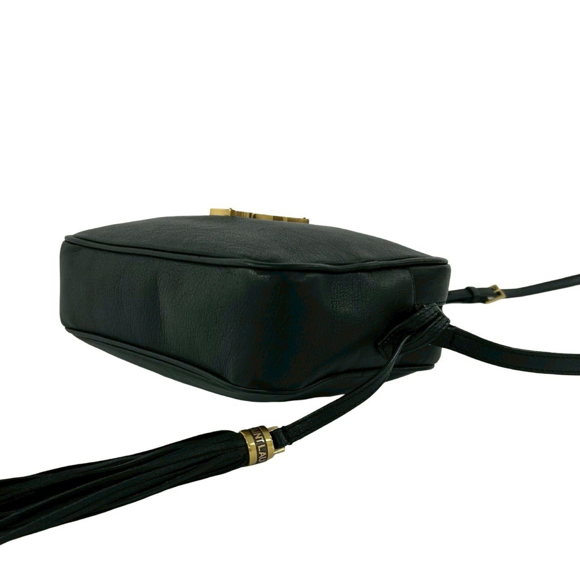Saint Laurent Paris Yves Saint Laurent PARIS YSL Logo Hardware Leather Tassel Mini Shoulder Bag Pouch Black gj9-3 Size ONE SIZE - 8 Thumbnail