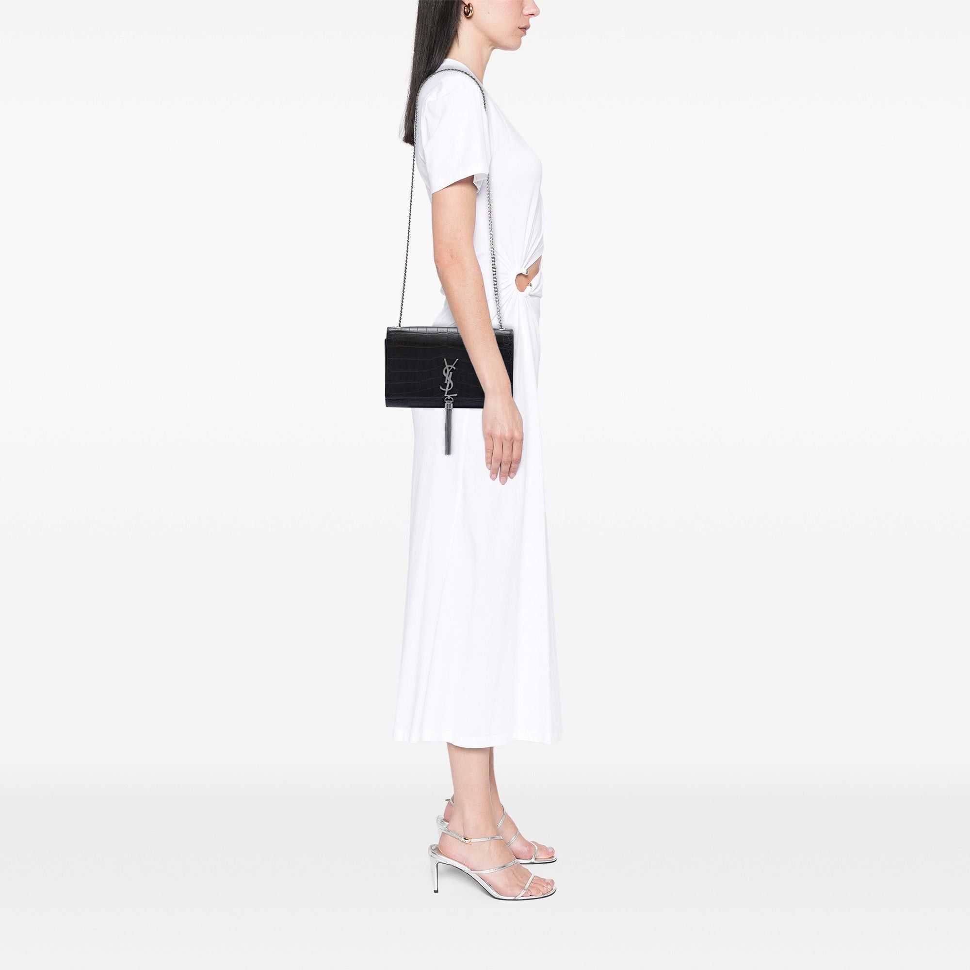 Saint Laurent Paris Medium Croc Embossed Leather Kate Tassel Crossbody Size ONE SIZE - 7 Thumbnail