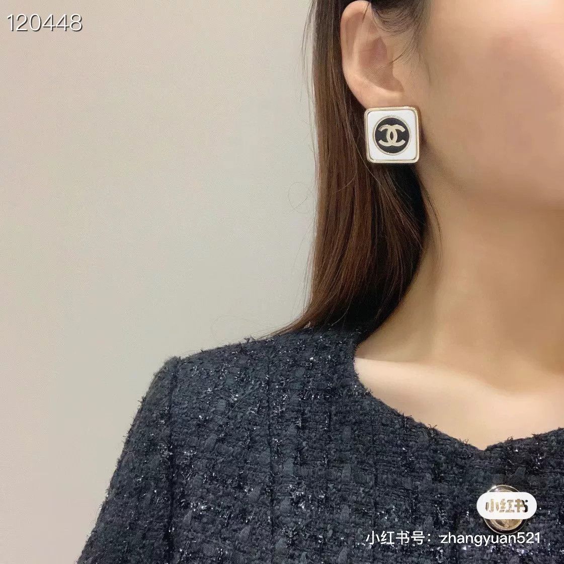 Chanel Chanel 23C White Square Black Round Earrings Size ONE SIZE - 6 Thumbnail
