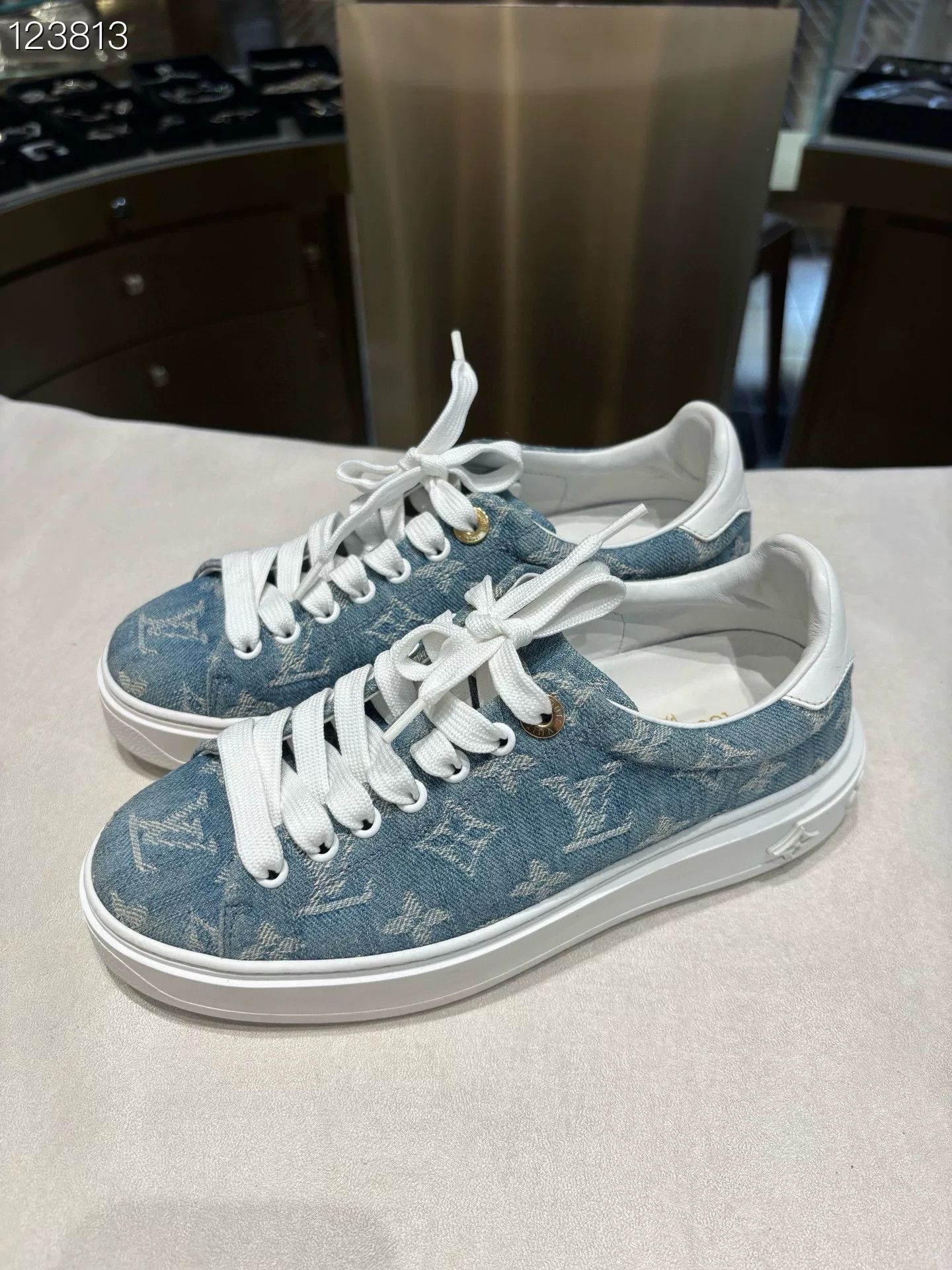 Louis Vuitton Louis Vuitton Time Out Denim Monogram Sneakers Size US 4.5 / IT 34.5 - 2 Thumbnail
