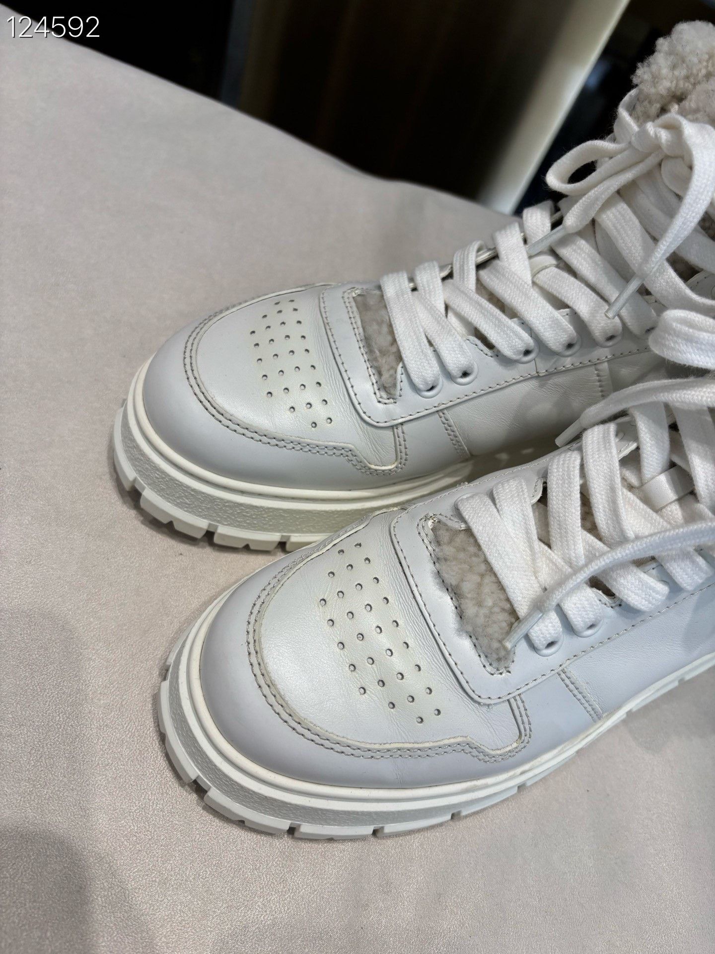 Prada Prada White High-Top Fur Athletic Shoes Size US 7 / IT 37 - 2 Thumbnail