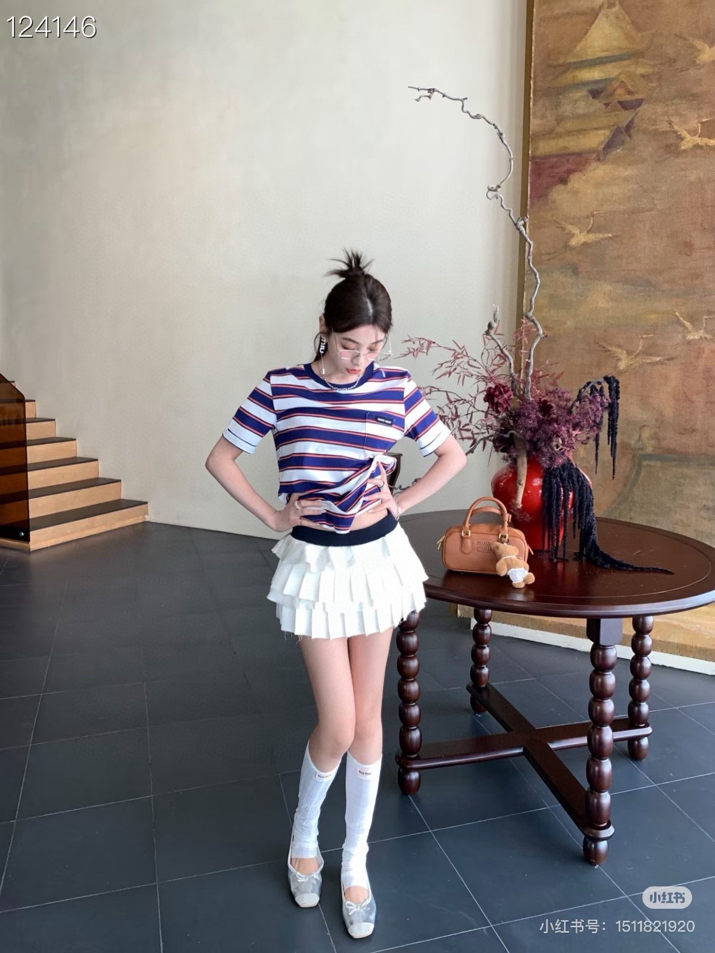 Miu Miu Miu Miu Blue White Striped T-shirt Size L / US 10 / IT 46 - 7 Thumbnail