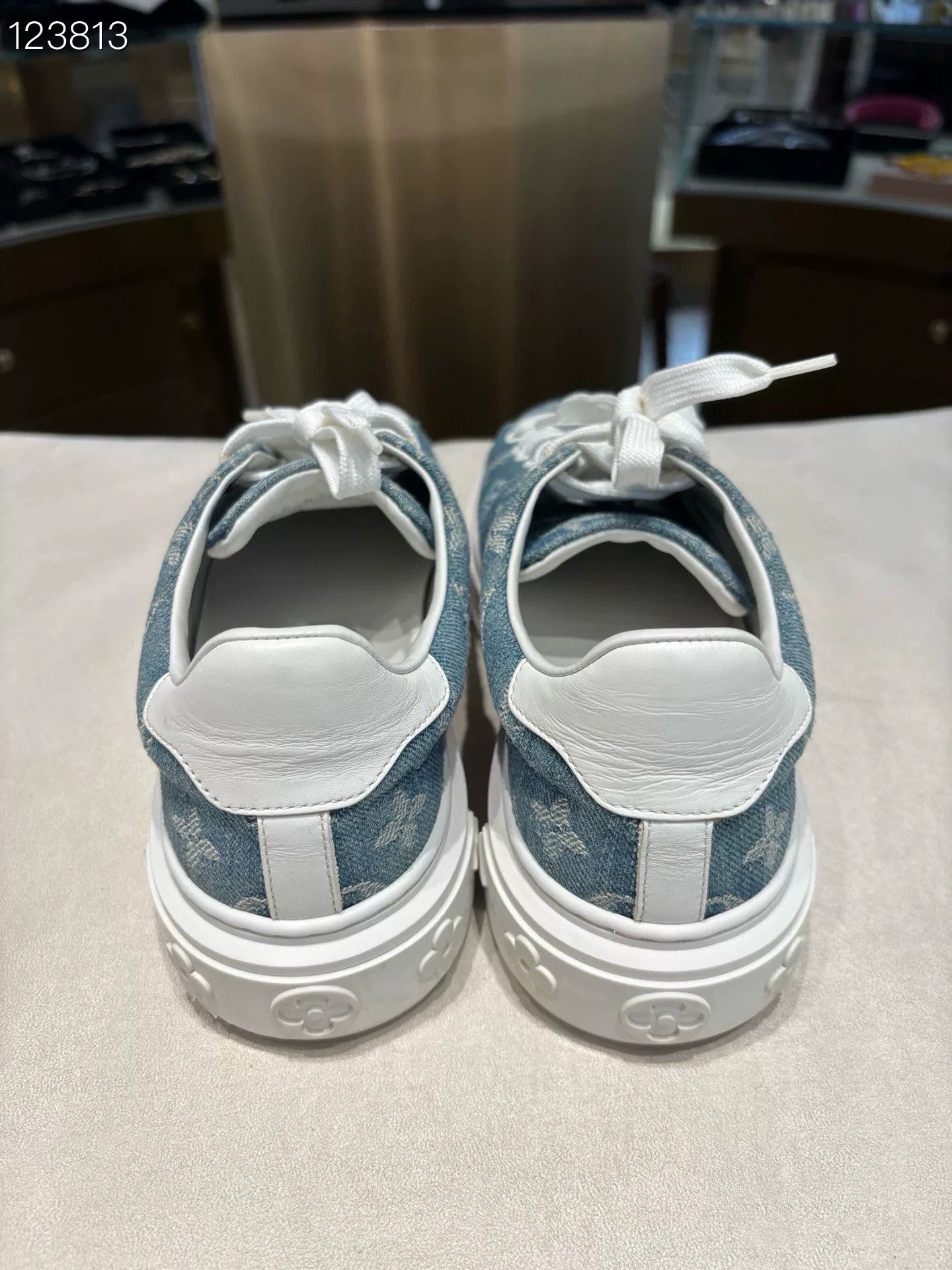 Louis Vuitton Time Out Denim Monogram Sneakers Size US 4.5 / IT 34.5 - 4 Thumbnail