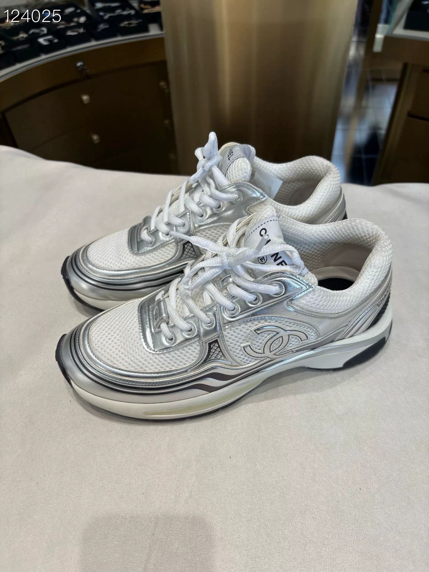 Chanel Chanel Silver Women's Sneakers Size US 8 / IT 38 - 2 Thumbnail