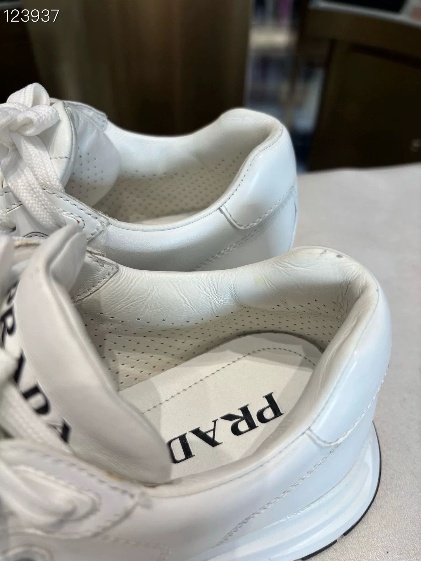 Prada Prada Triangle Logo Leather White Sneakers Size US 6.5 / EU 39-40 - 4 Thumbnail