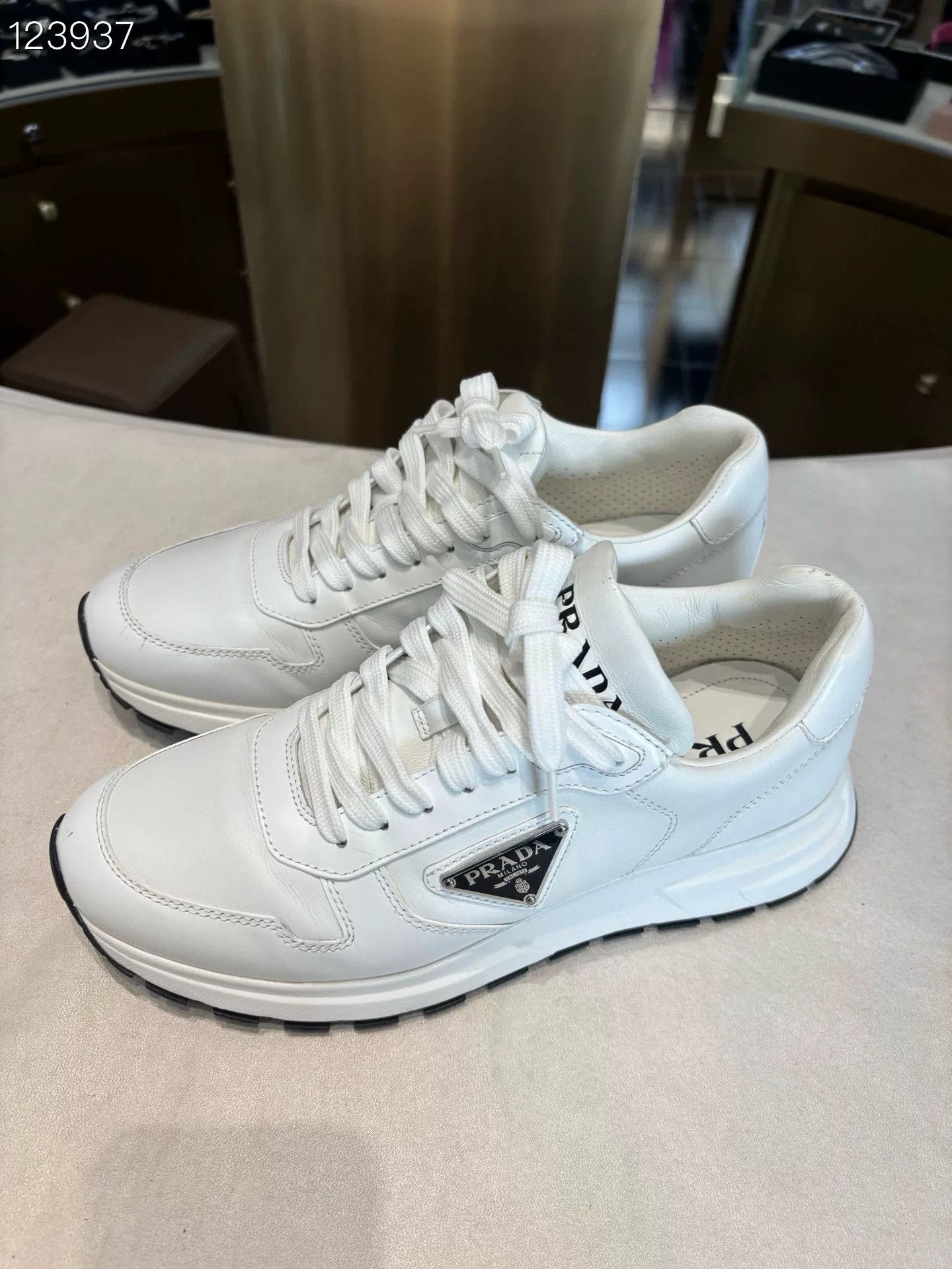 Prada Prada Triangle Logo Leather White Sneakers Size US 6.5 / EU 39-40 - 2 Thumbnail