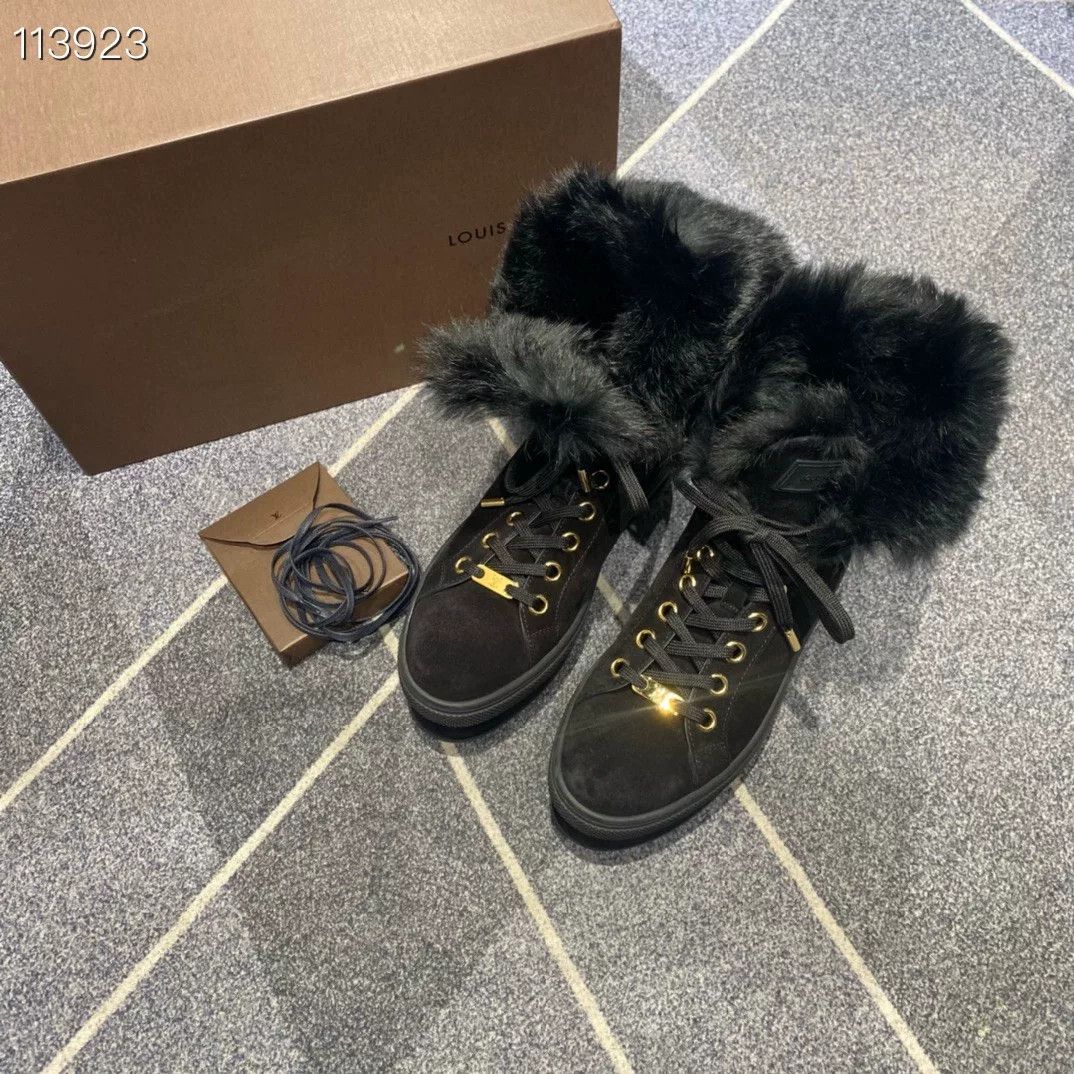 Louis Vuitton LV x074010 Black Wedge Fur Boots Size US 4 / IT 34 - 6 Thumbnail