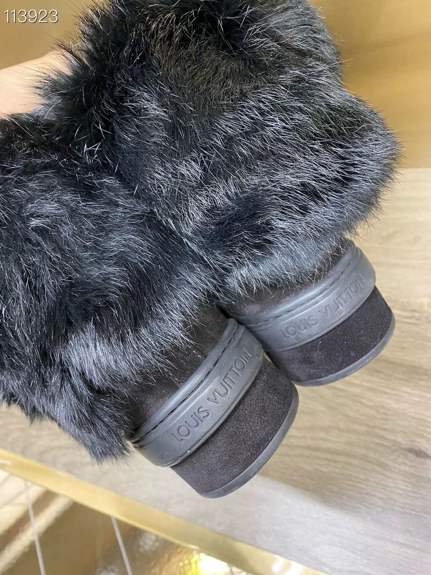 Louis Vuitton LV x074010 Black Wedge Fur Boots Size US 4 / IT 34 - 4 Thumbnail