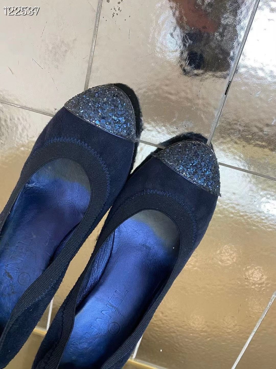 Chanel Chanel Dark Blue Suede Sequin Heels Size US 5 / IT 35 - 3 Thumbnail