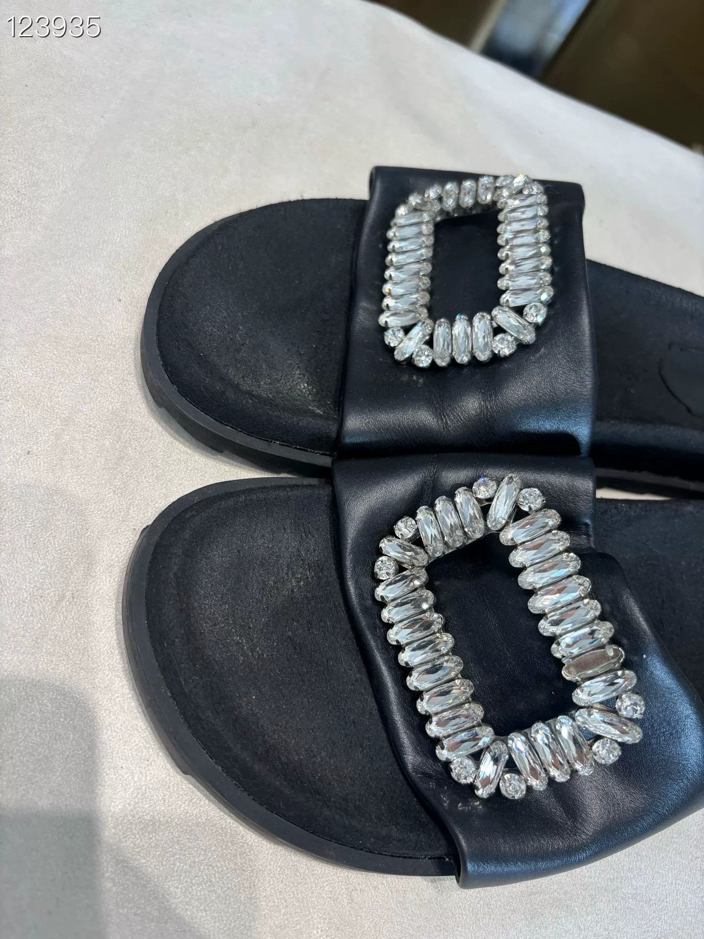 Roger Vivier Black Diamond Buckle Leather Slippers Size US 8 / IT 38 - 2 Thumbnail