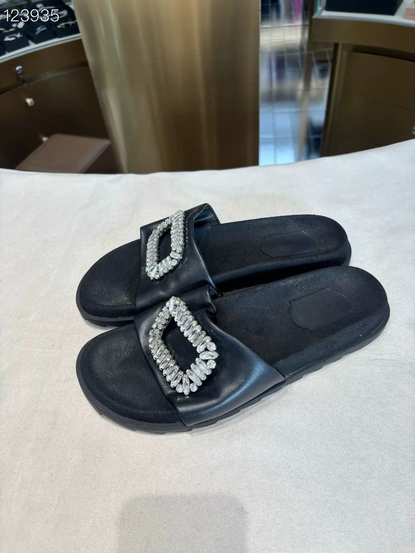 Roger Vivier Black Diamond Buckle Leather Slippers Size US 8 / IT 38 - 3 Thumbnail