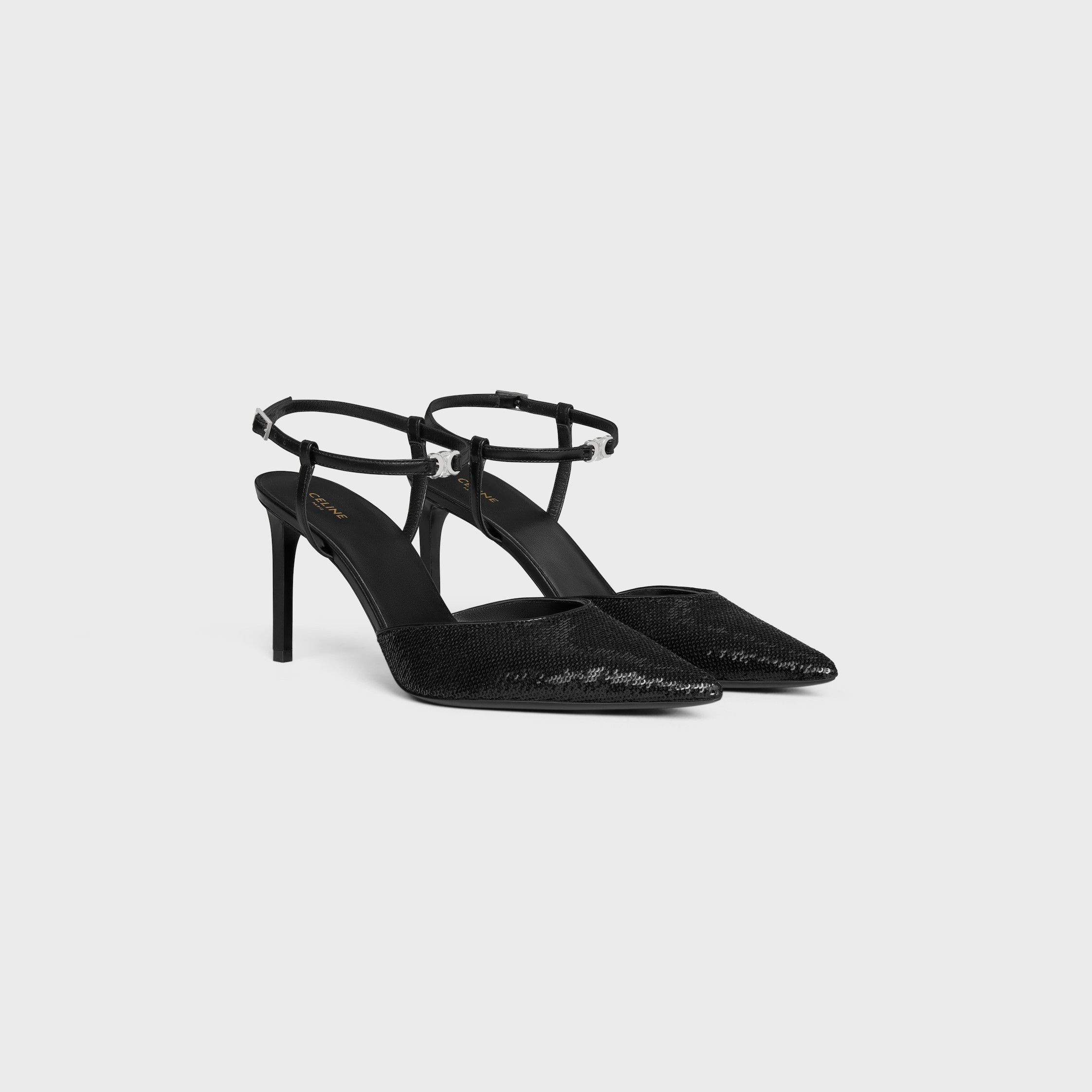 Celine celine kitten triomphe strap pump in sequins&calfskin black Size US 10 / IT 40 - 2 Thumbnail