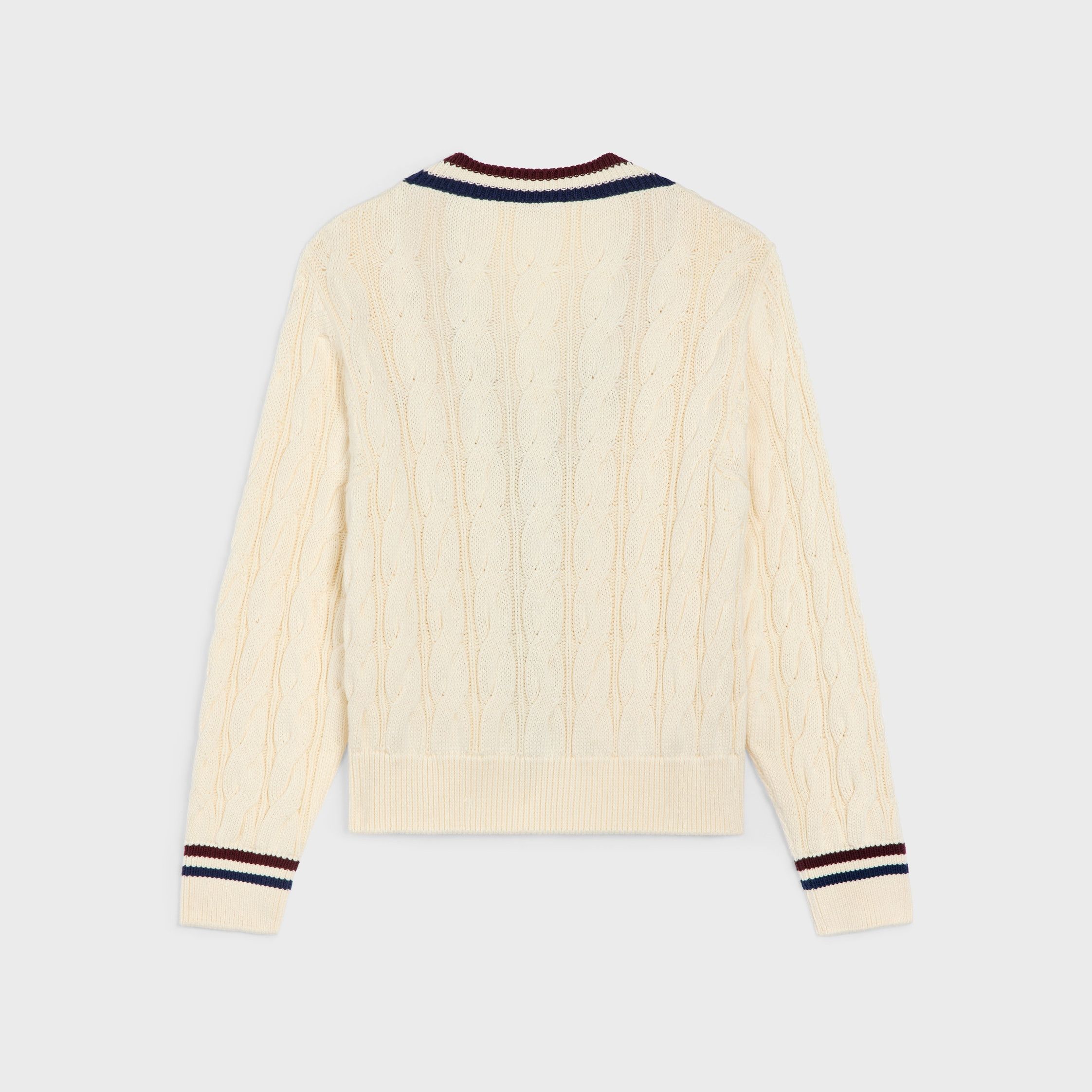 Celine cable-knit triomphe cardigan in cotton ecru/burgundy/navy Size US XL / EU 56 / 4 - 3 Thumbnail