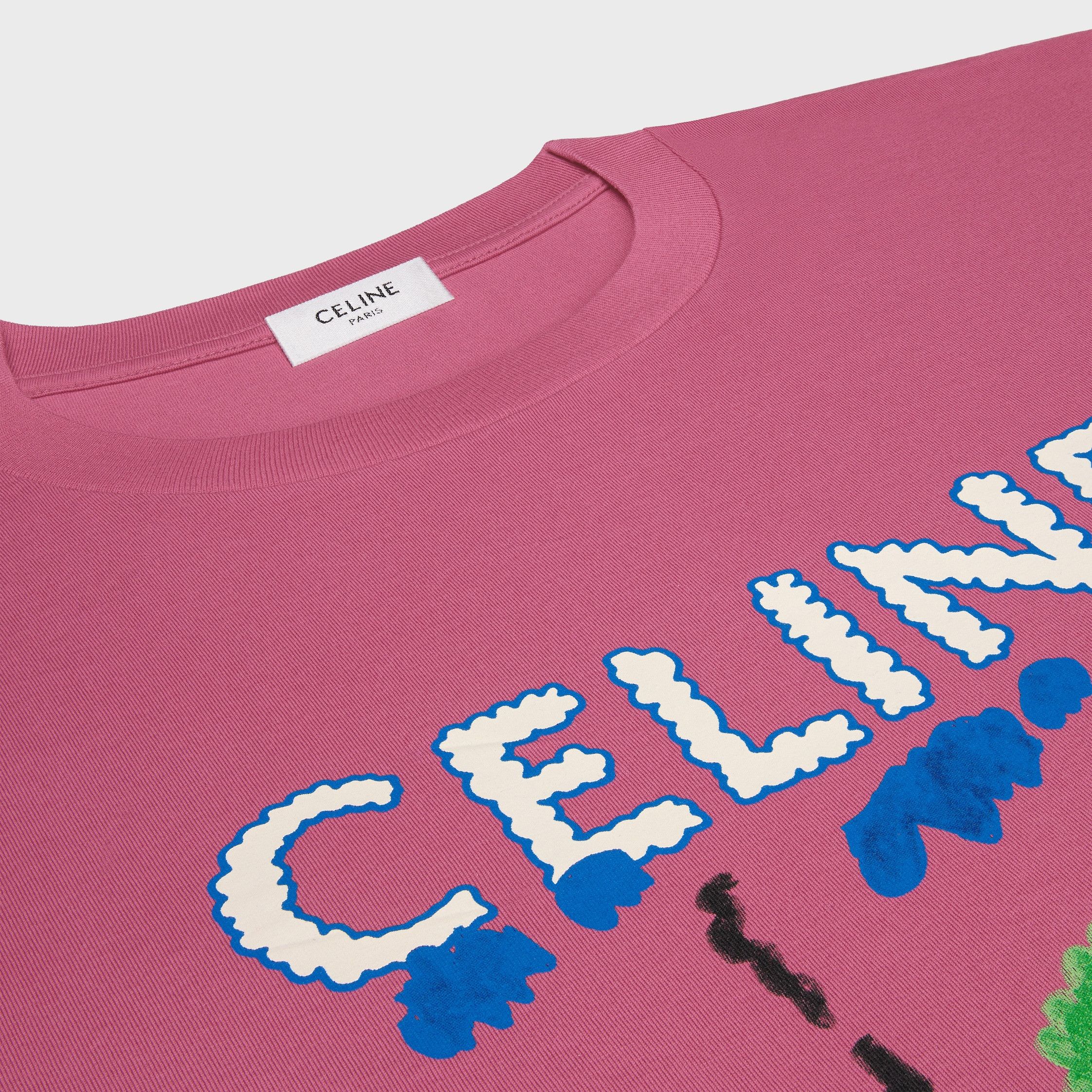 Celine loose t-shirt in cotton jersey dark pink/multicolor Size XXL / US 16-18 / IT 52-54 - 4 Thumbnail