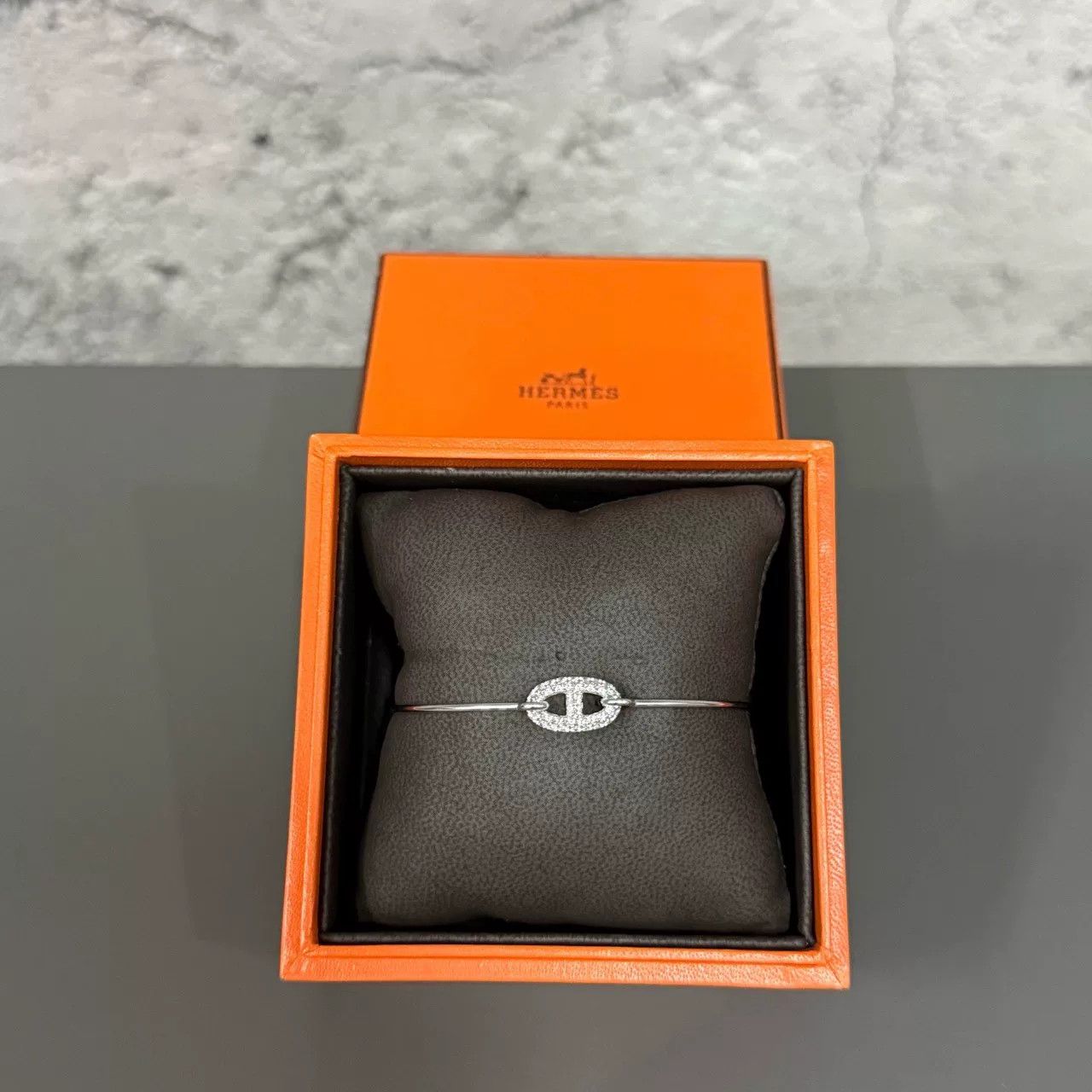 Hermes Hermes Full Diamond Pig Nose Platinum Bangle Size ONE SIZE - 7 Thumbnail