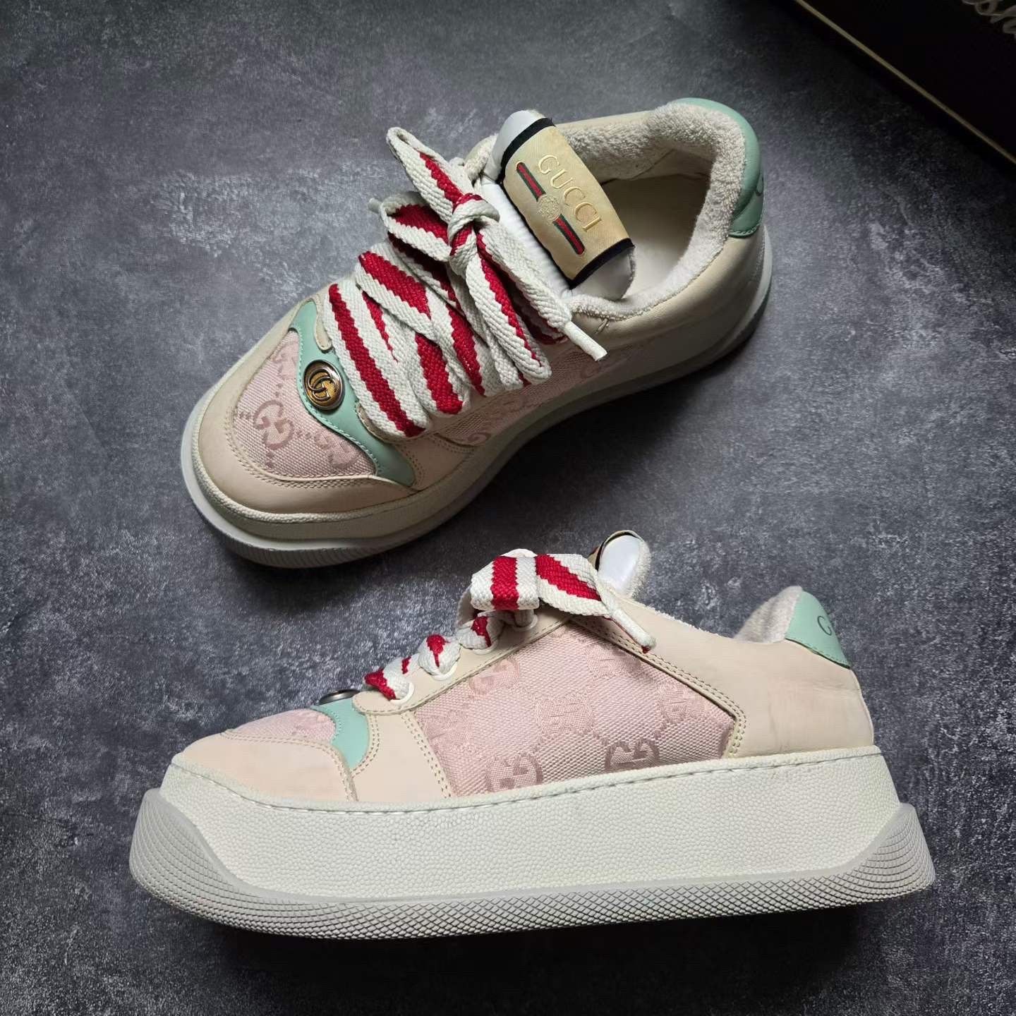 Gucci Gucci Pink Distressed Sneakers Size US 4.5 / IT 34.5 - 3 Thumbnail