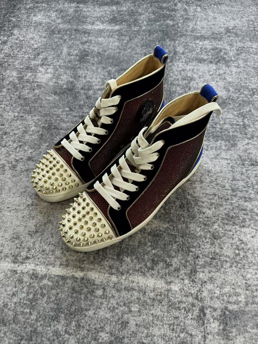 Christian Louboutin Christian Louboutin Red Blue Velvet High-Top Sneakers Size US 6.5 / EU 39-40 - 2 Thumbnail