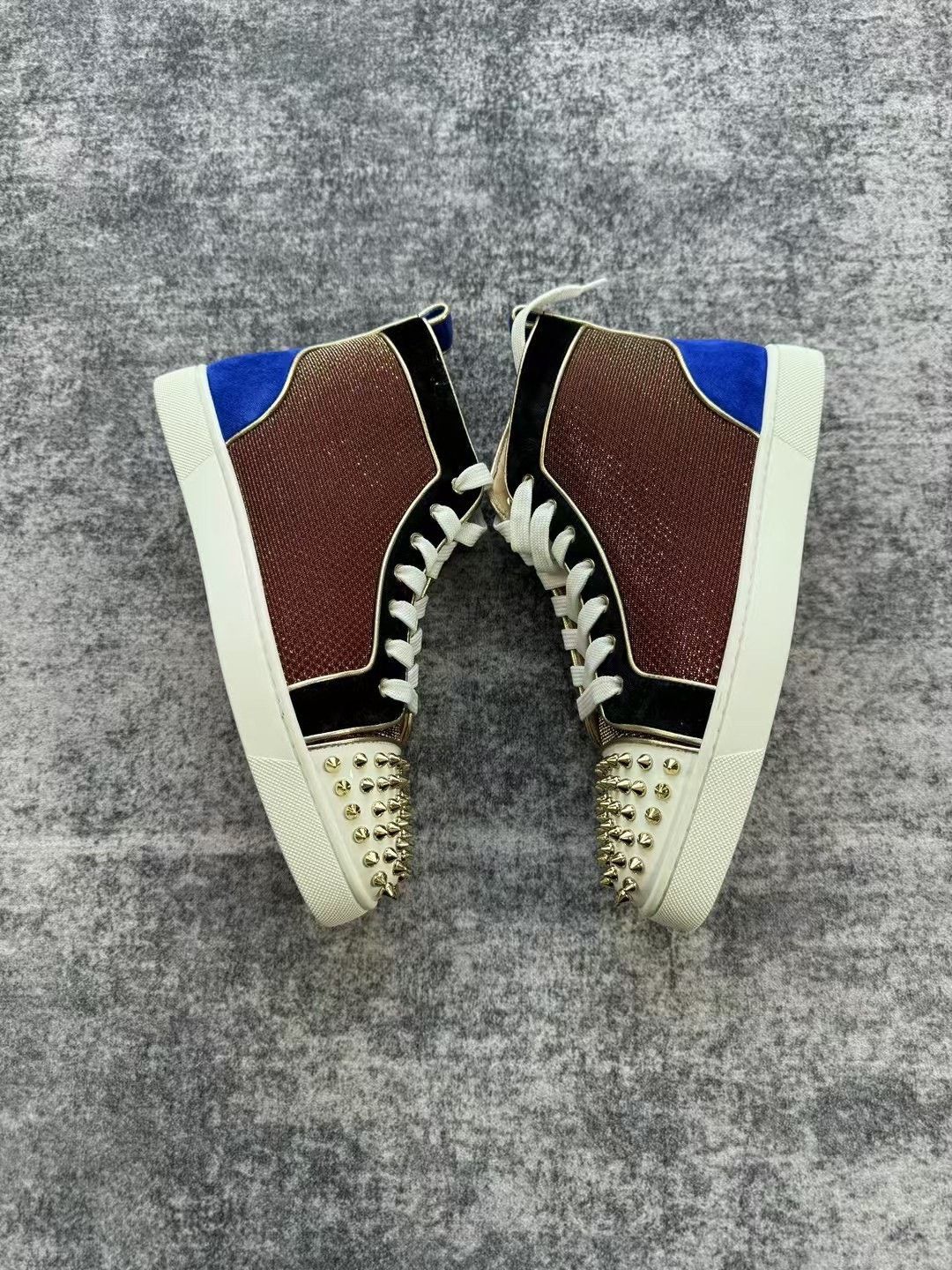 Christian Louboutin Christian Louboutin Red Blue Velvet High-Top Sneakers Size US 6.5 / EU 39-40 - 4 Thumbnail