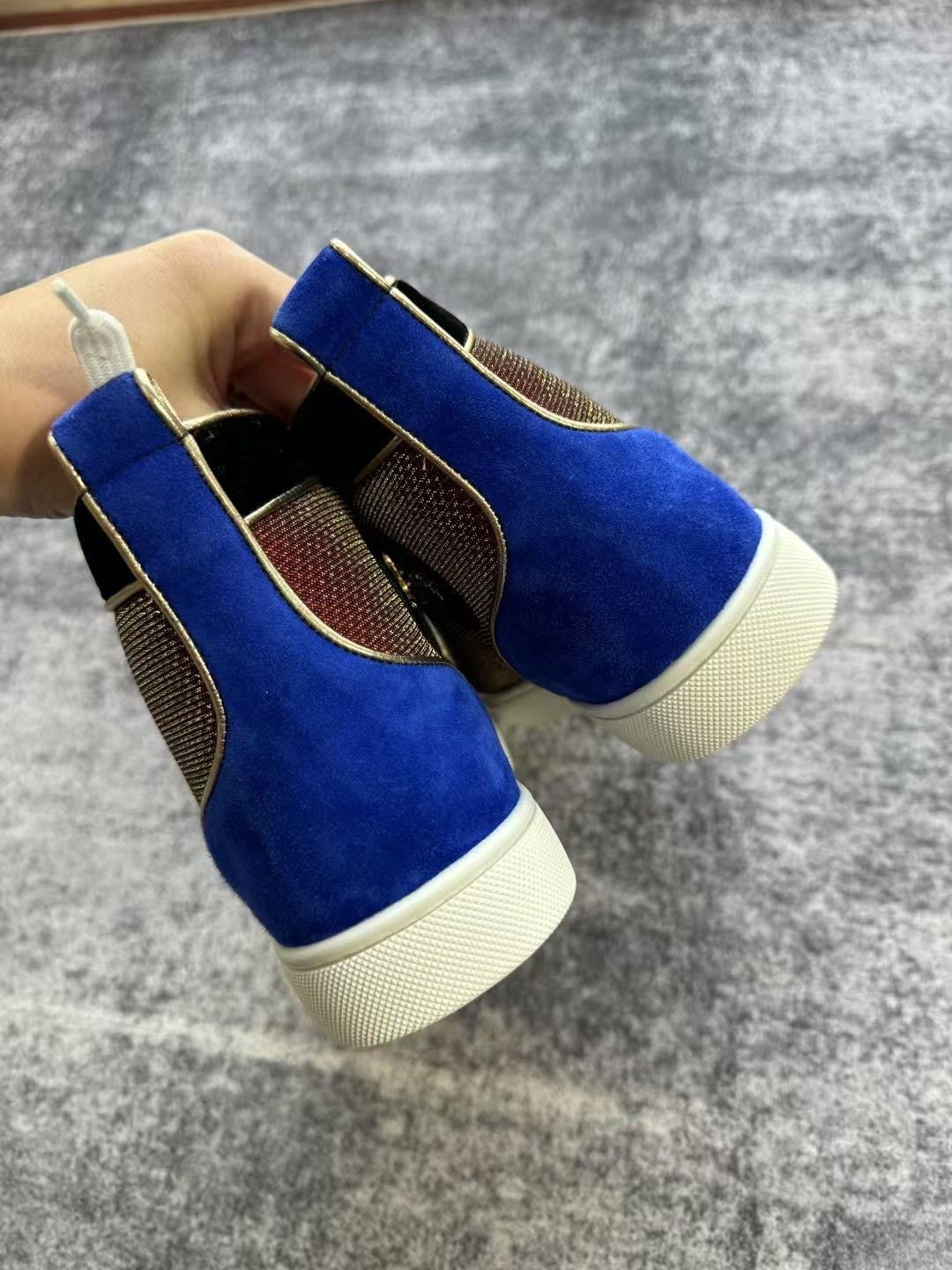 Christian Louboutin Christian Louboutin Red Blue Velvet High-Top Sneakers Size US 6.5 / EU 39-40 - 5 Thumbnail