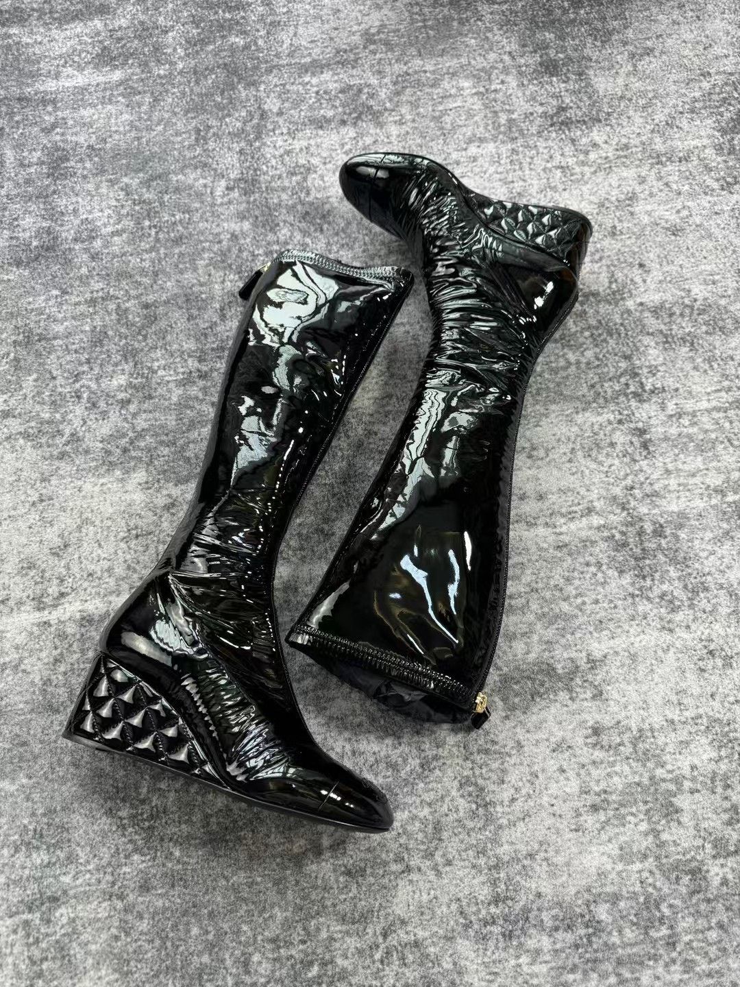 Chanel Chanel Patent Leather Wedge Knee-High Boots Size US 6 / IT 36 - 3 Thumbnail
