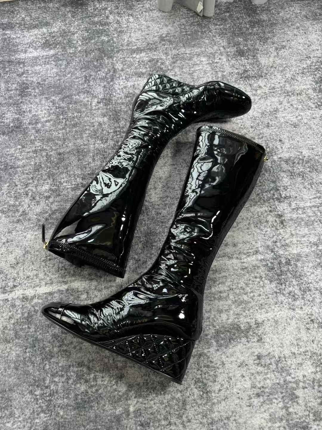 Chanel Chanel Patent Leather Wedge Knee-High Boots Size US 6 / IT 36 - 4 Thumbnail