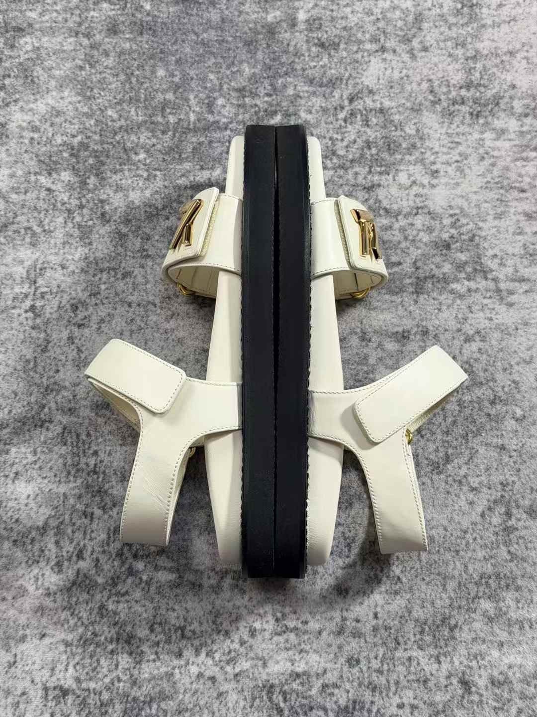 Louis Vuitton Louis Vuitton White Gold Logo Velcro Sandals Size US 6 / IT 36 - 6 Thumbnail