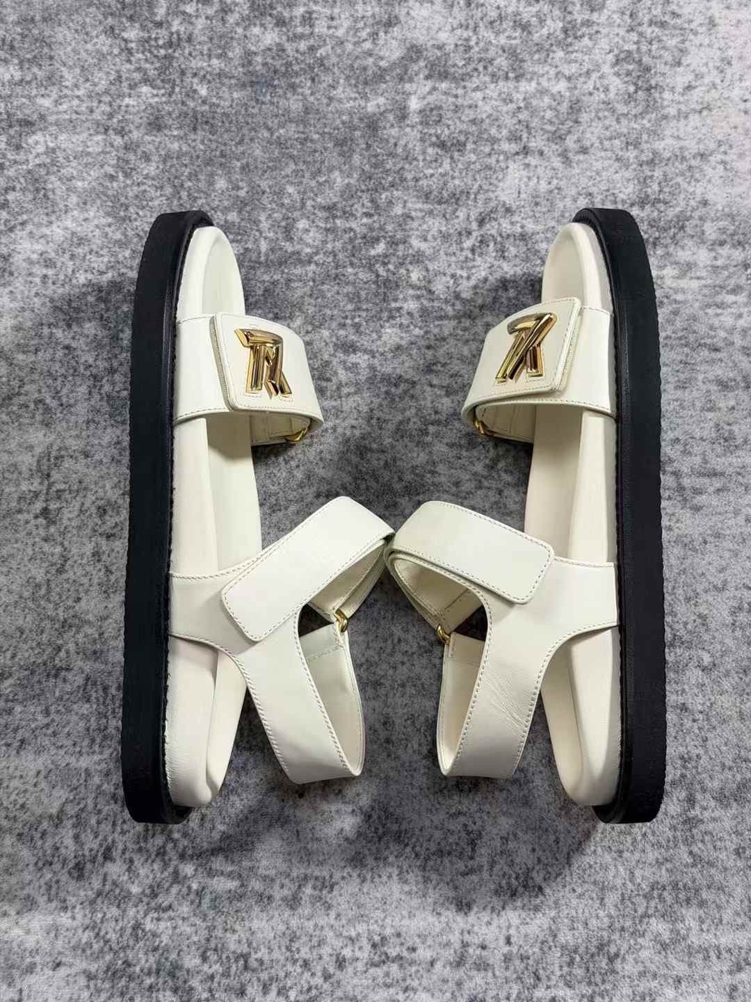 Louis Vuitton Louis Vuitton White Gold Logo Velcro Sandals Size US 6 / IT 36 - 5 Thumbnail