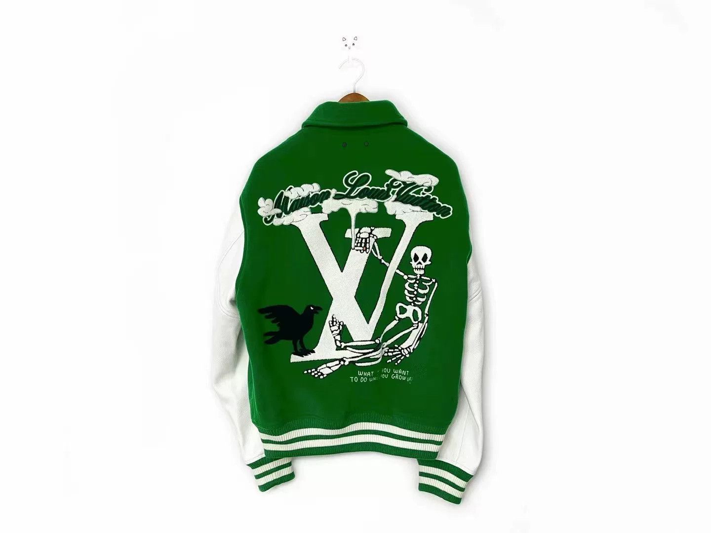 Louis Vuitton Louis Vuitton Green Leather Sleeve Baseball Jacket Size US M / EU 48-50 / 2 - 2 Thumbnail
