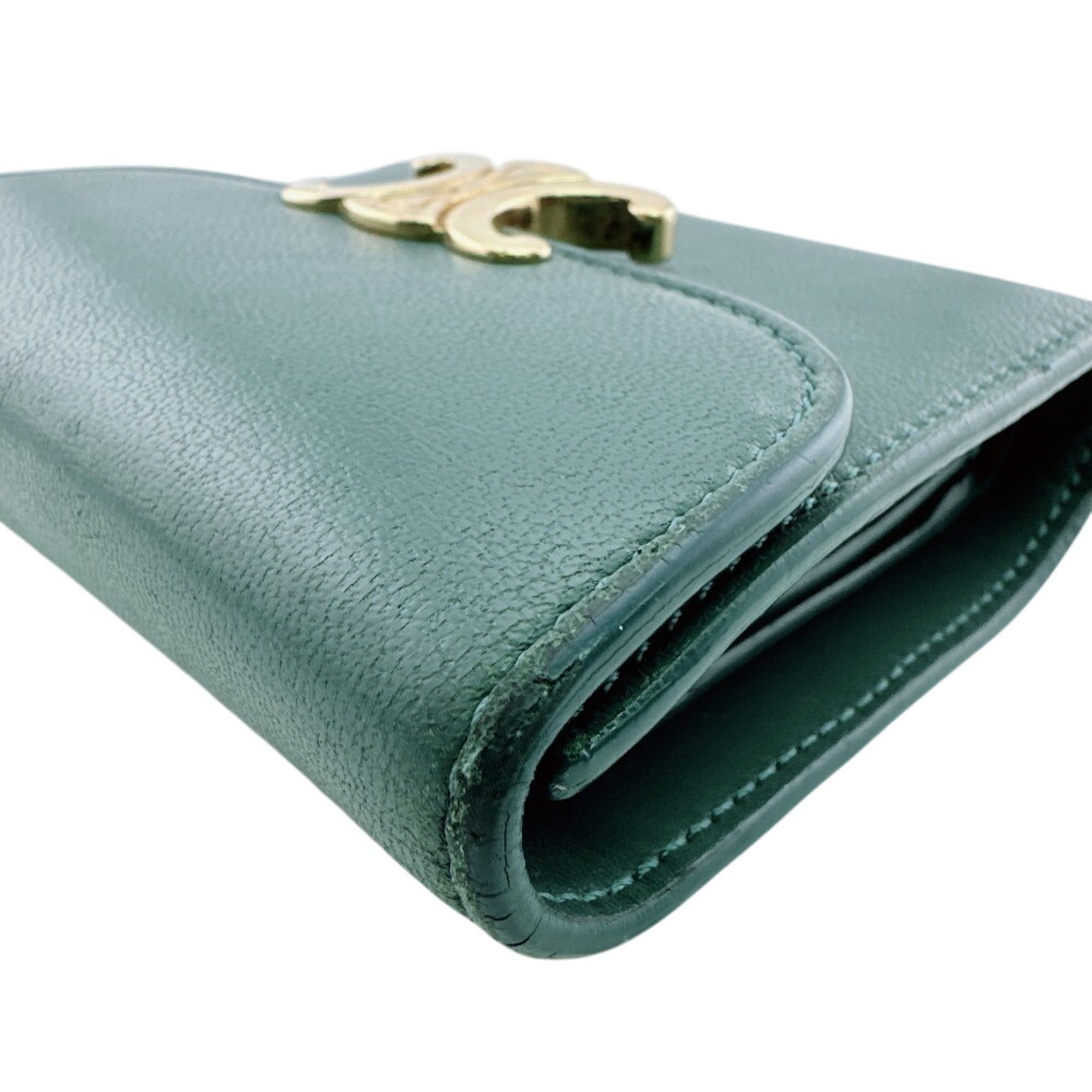 Celine Celine Compact Wallet Small Flap Triomphe Tri-fold Green Size ONE SIZE - 6 Thumbnail