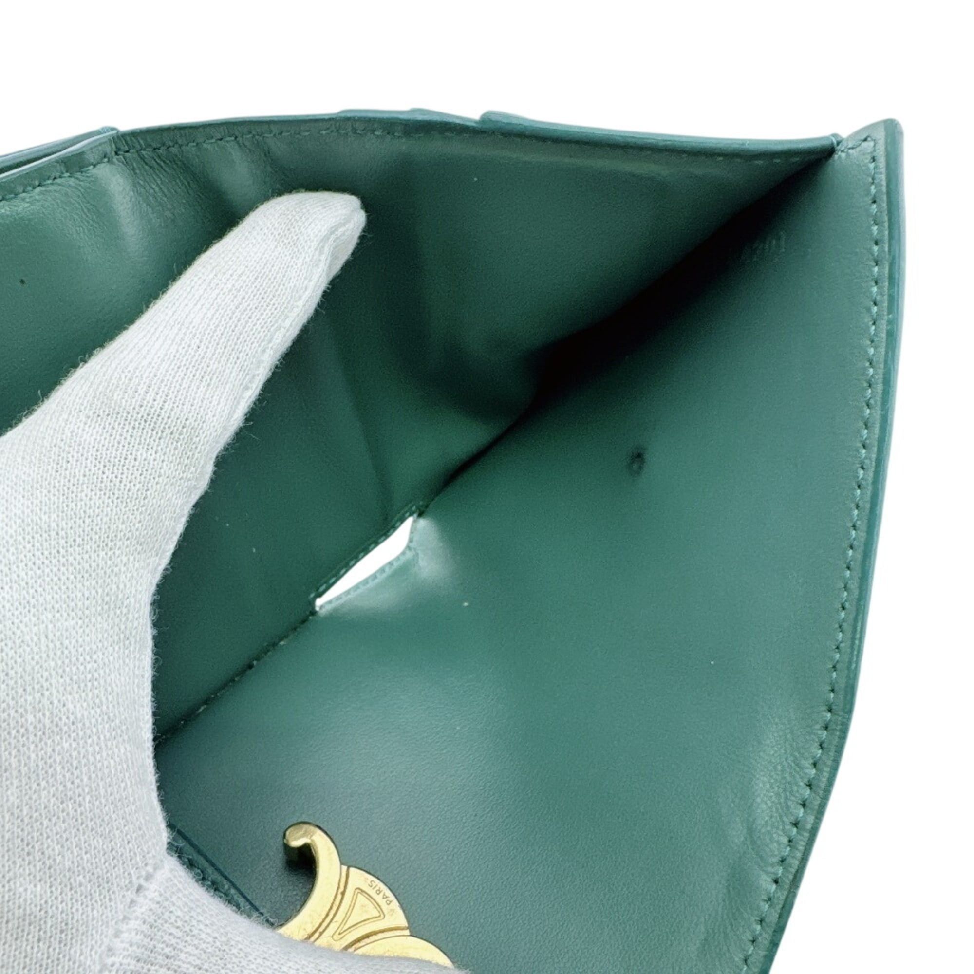 Celine Celine Compact Wallet Small Flap Triomphe Tri-fold Green Size ONE SIZE - 10 Thumbnail