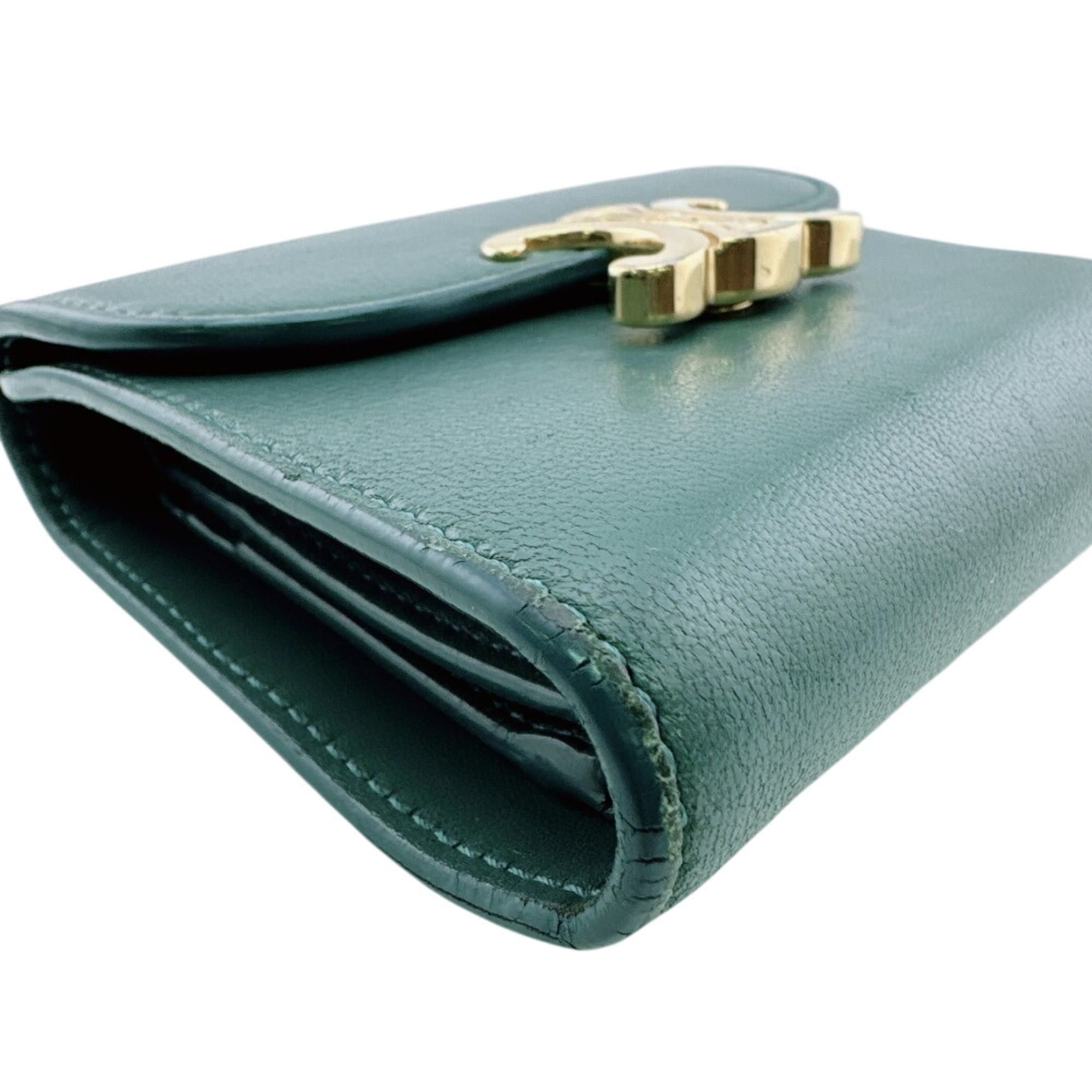 Celine Celine Compact Wallet Small Flap Triomphe Tri-fold Green Size ONE SIZE - 5 Thumbnail