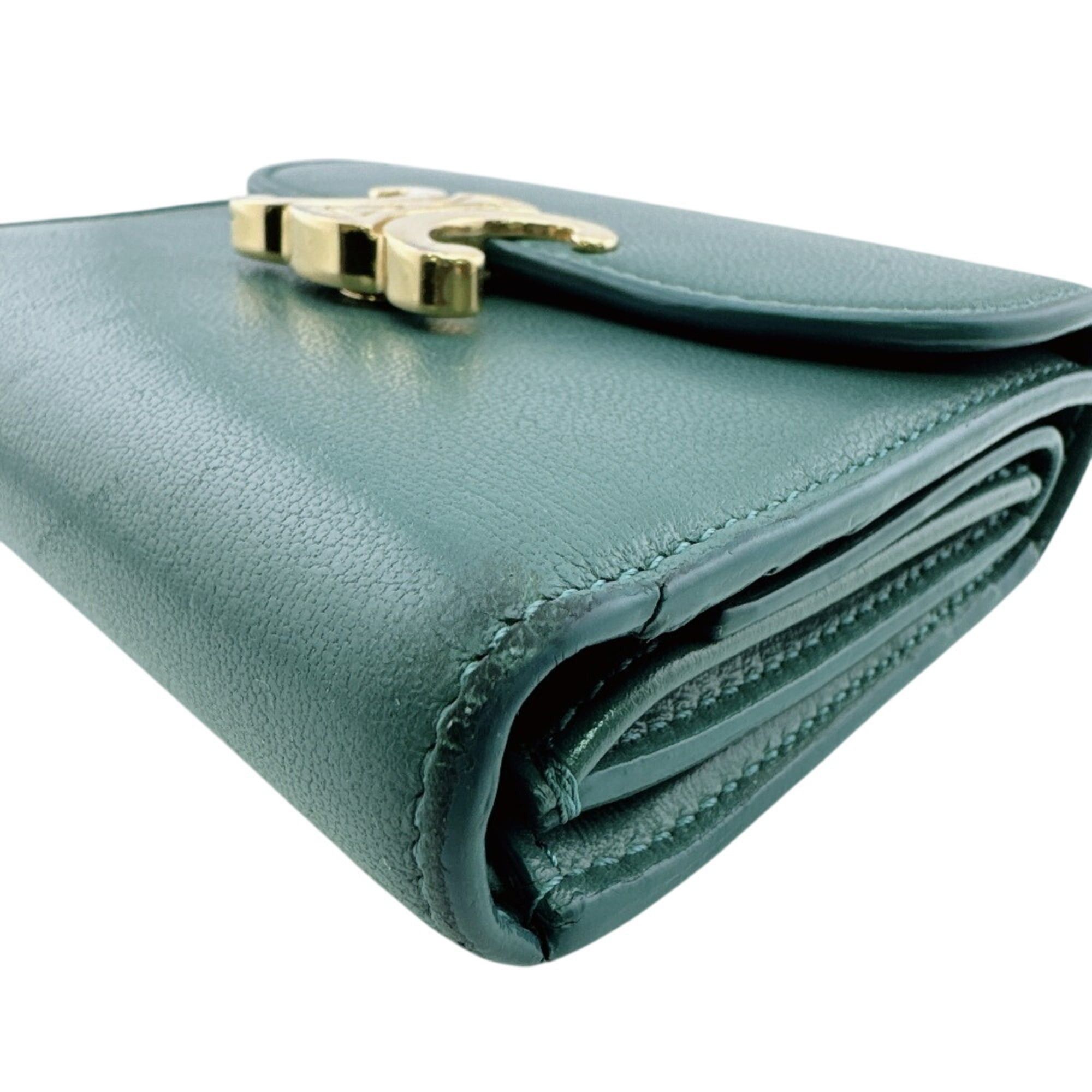 Celine Celine Compact Wallet Small Flap Triomphe Tri-fold Green Size ONE SIZE - 4 Thumbnail