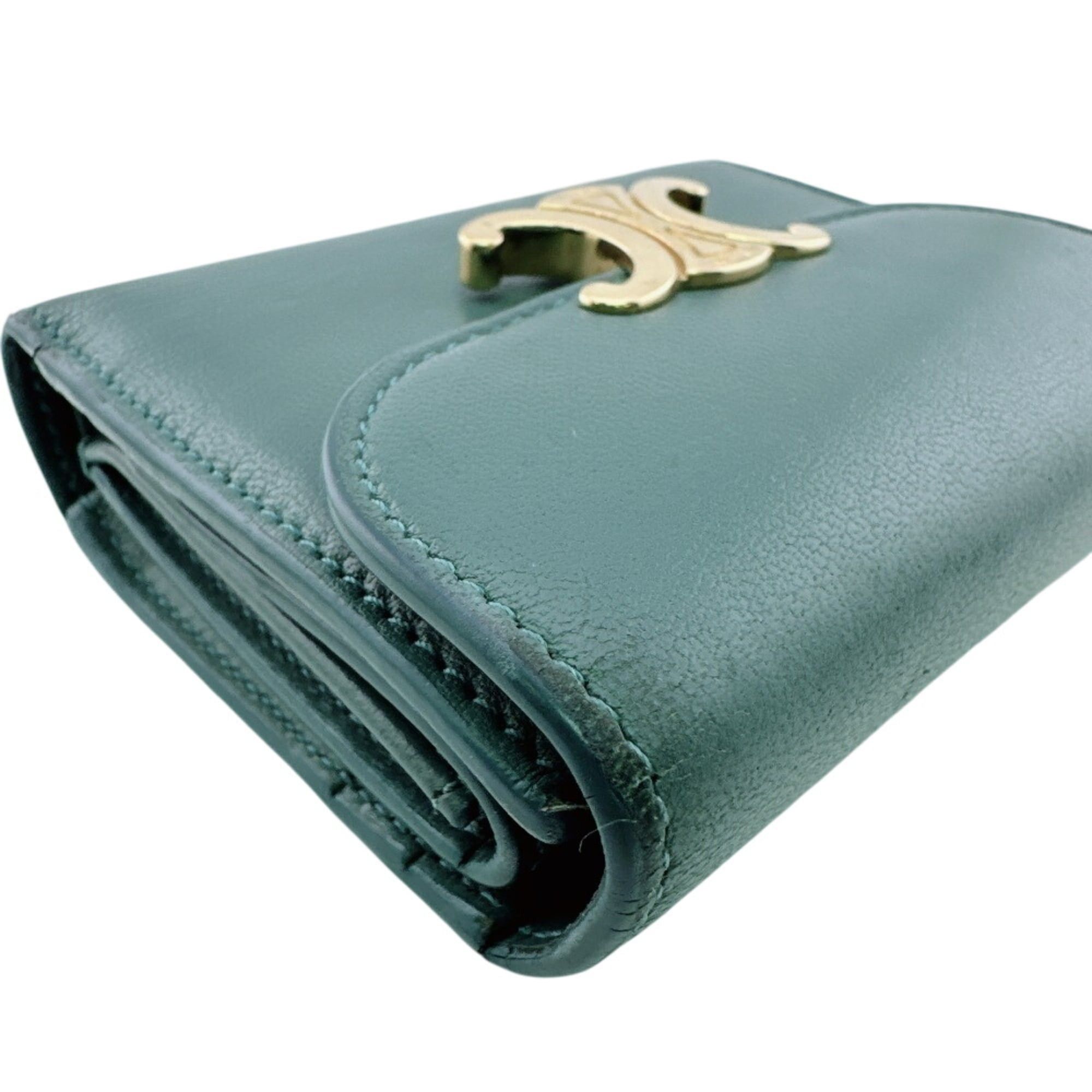 Celine Celine Compact Wallet Small Flap Triomphe Tri-fold Green Size ONE SIZE - 3 Thumbnail